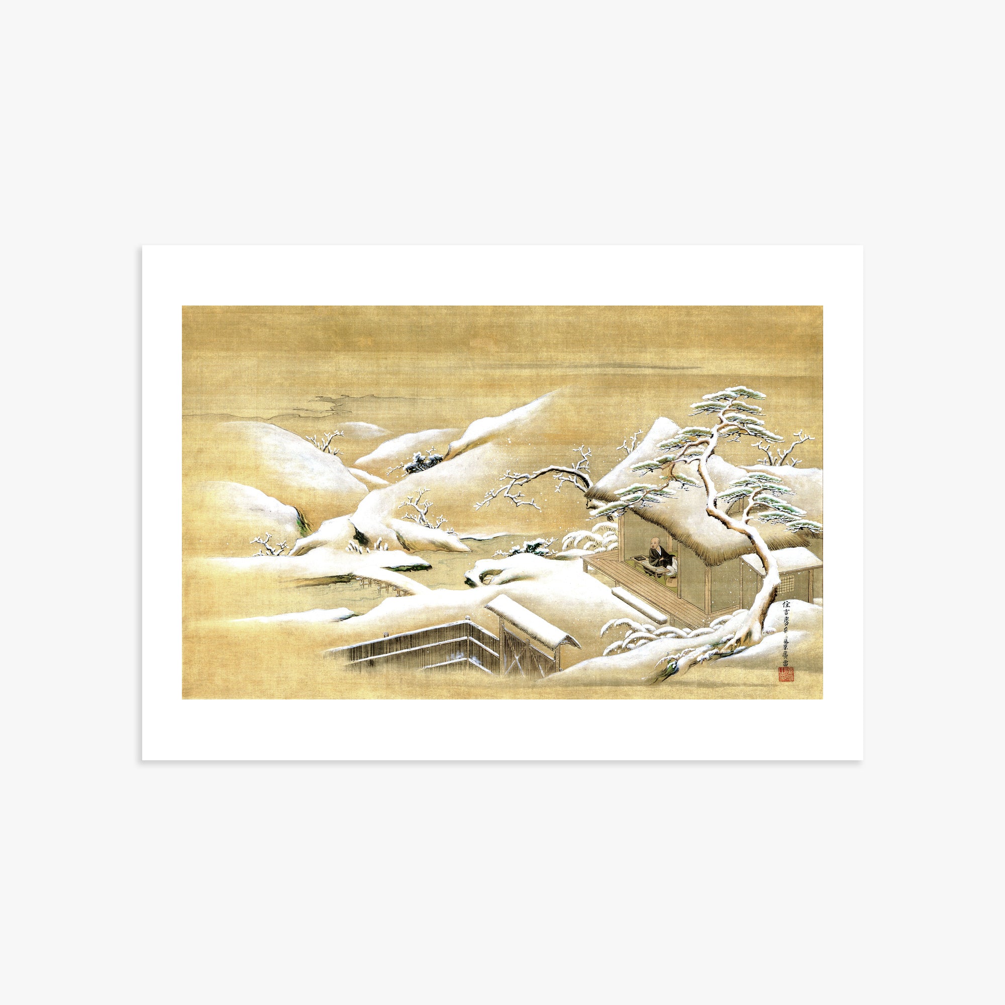 Itaya Keishū: Priest Looking Out into a Snow-covered Landscape, 50x70cm Art Reproduction Unframed