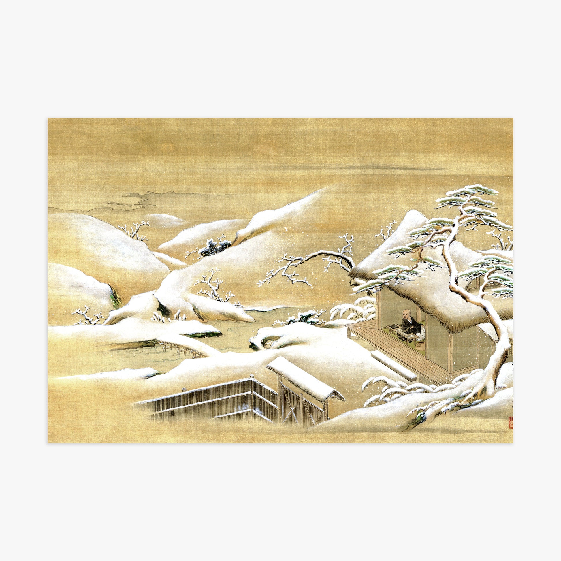 Itaya Keishū: Priest Looking Out into a Snow-covered Landscape, 70x100cm Art Reproduction Unframed