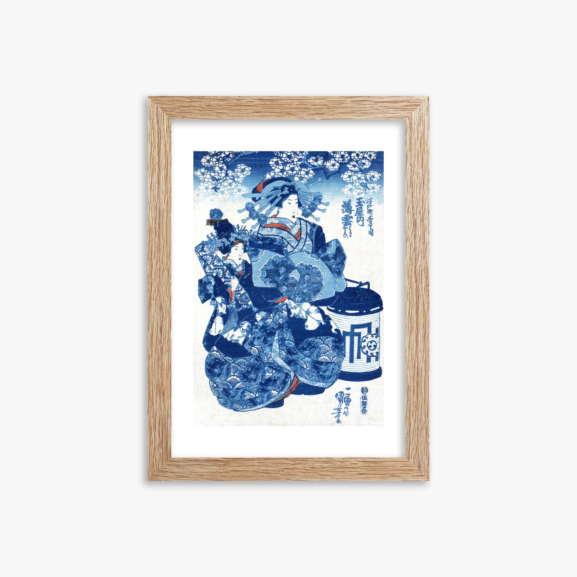 Utagawa Kuniyoshi: Tamaya uchi Usugumo, 21x30cm Framed Art Reproduction With Raw Oak Frame