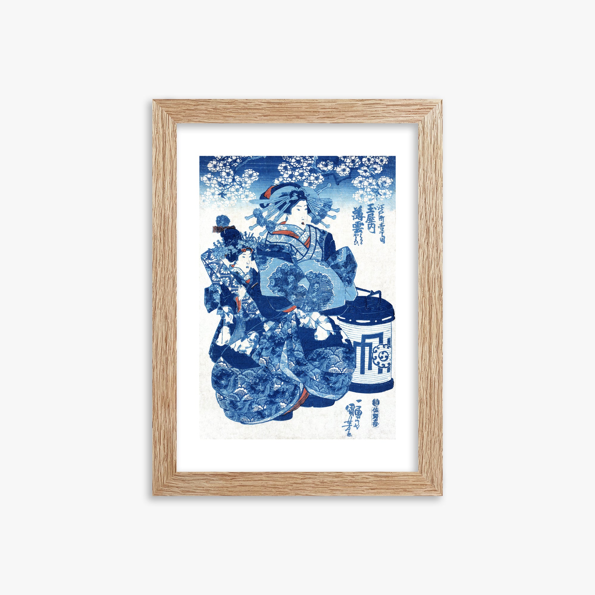 Utagawa Kuniyoshi: Tamaya uchi Usugumo, 21x30cm Framed Art Reproduction With Raw Oak Frame