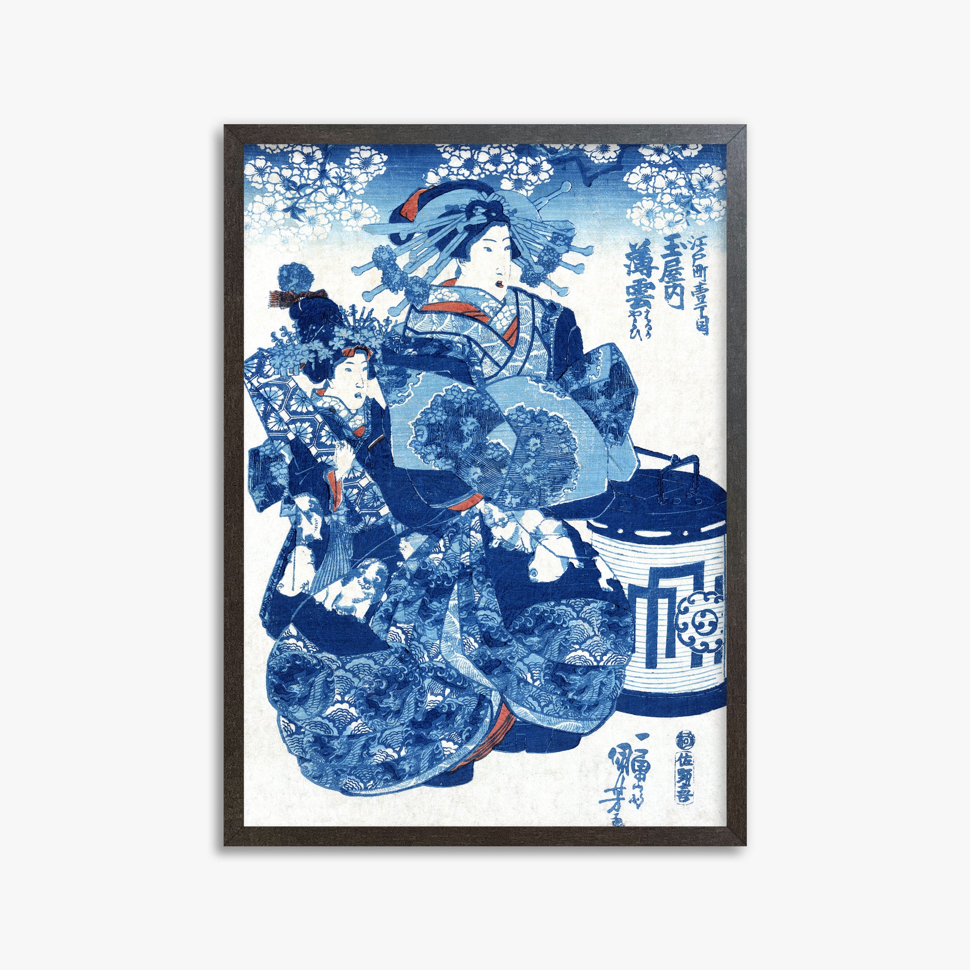 Utagawa Kuniyoshi: Tamaya uchi Usugumo, 50x70cm Framed Art Reproduction With Espresso Frame
