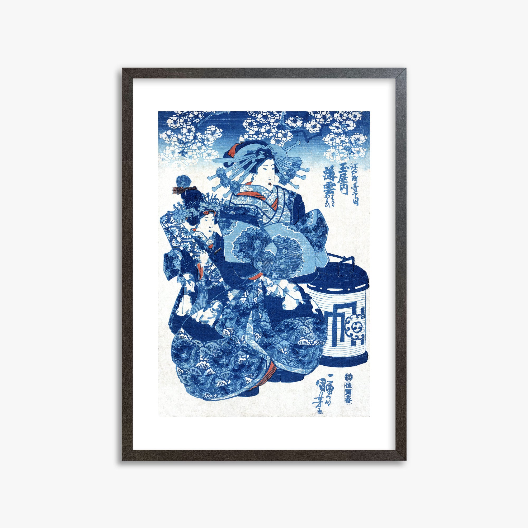 Utagawa Kuniyoshi: Tamaya uchi Usugumo, 50x70cm Framed Art Reproduction With Espresso Frame