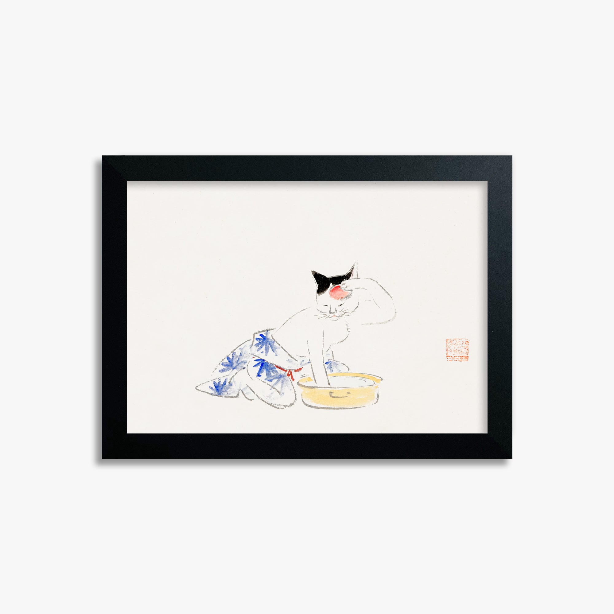 Utagawa Hiroshige: Cat (from the Album of Ichiryusai Hiroshige`s Sketches), 21x30cm Framed Art Reproduction With Black Frame