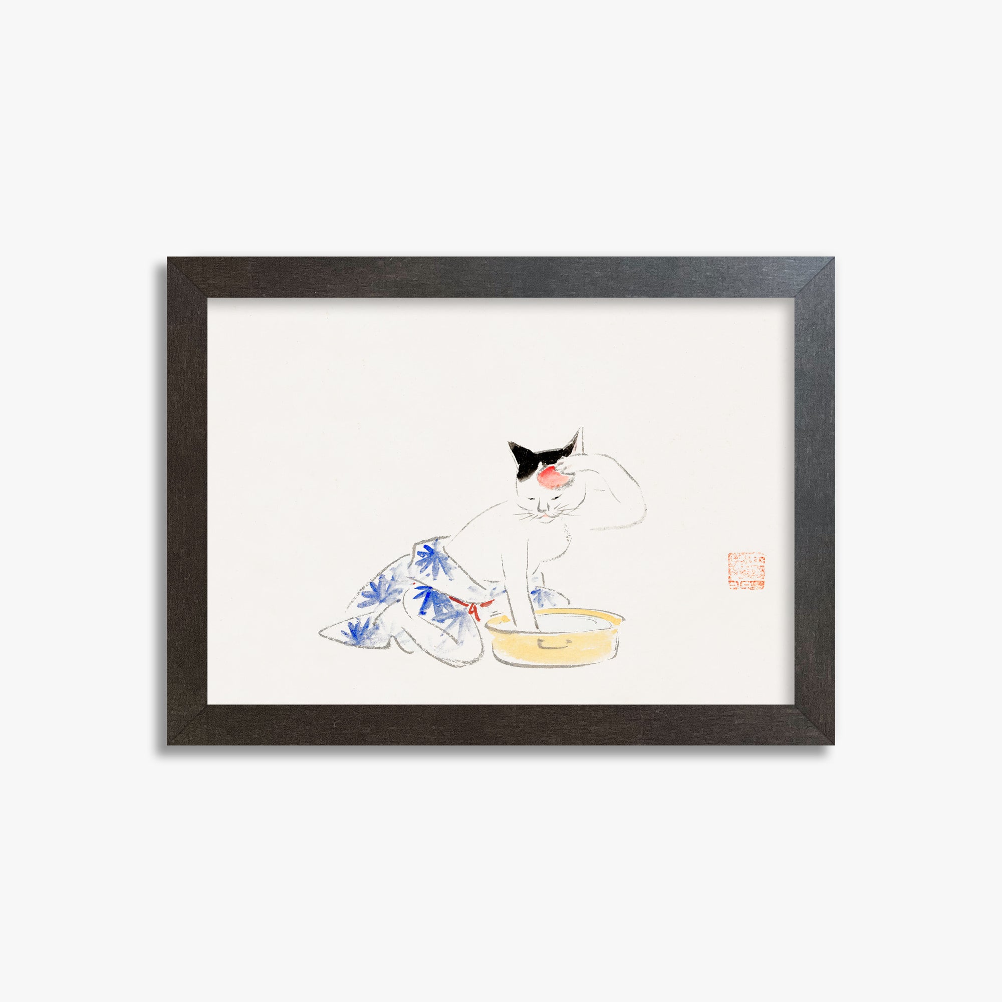 Utagawa Hiroshige: Cat (from the Album of Ichiryusai Hiroshige`s Sketches), 21x30cm Framed Art Reproduction With Espresso Frame
