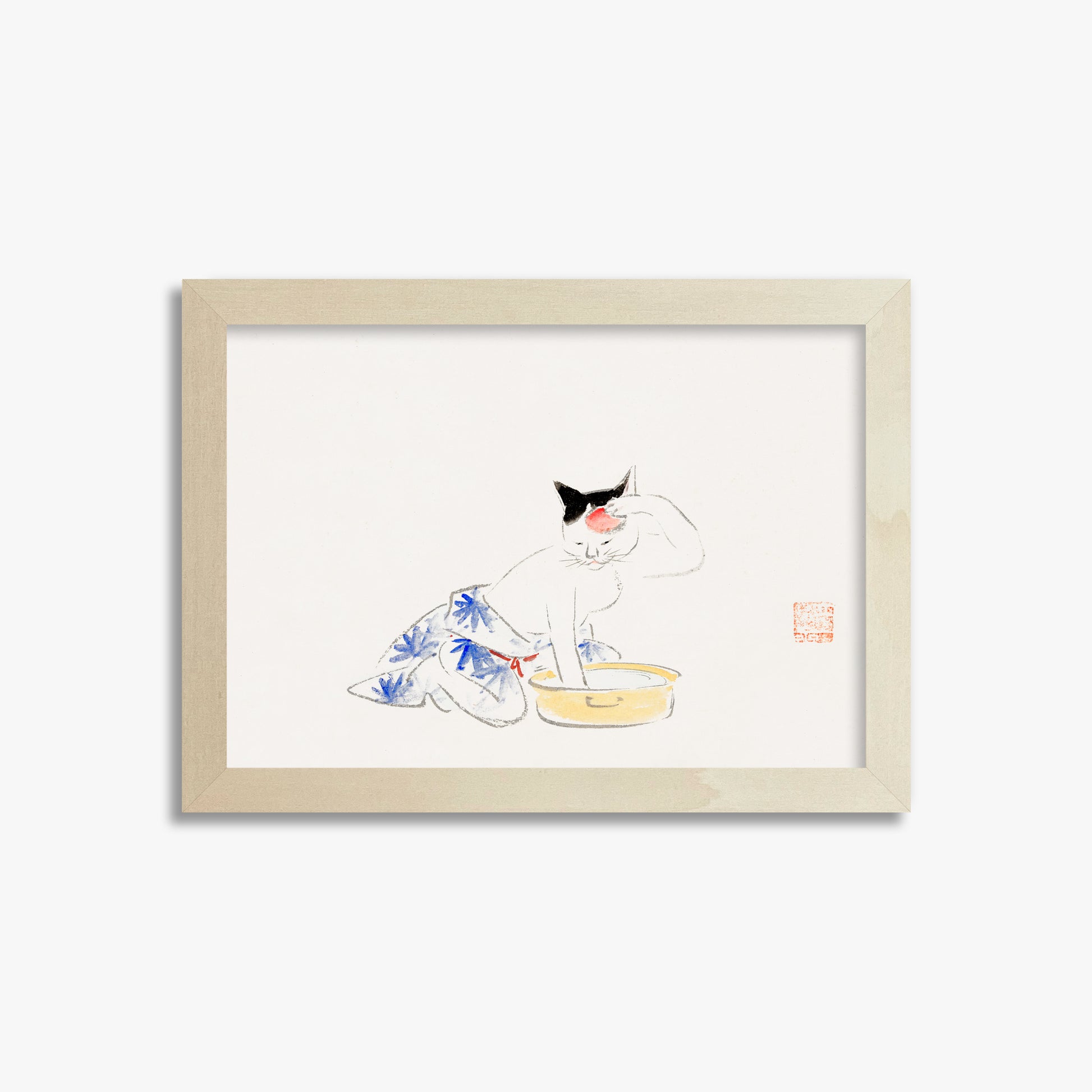 Utagawa Hiroshige: Cat (from the Album of Ichiryusai Hiroshige`s Sketches), 21x30cm Framed Art Reproduction With Lime Wood Frame