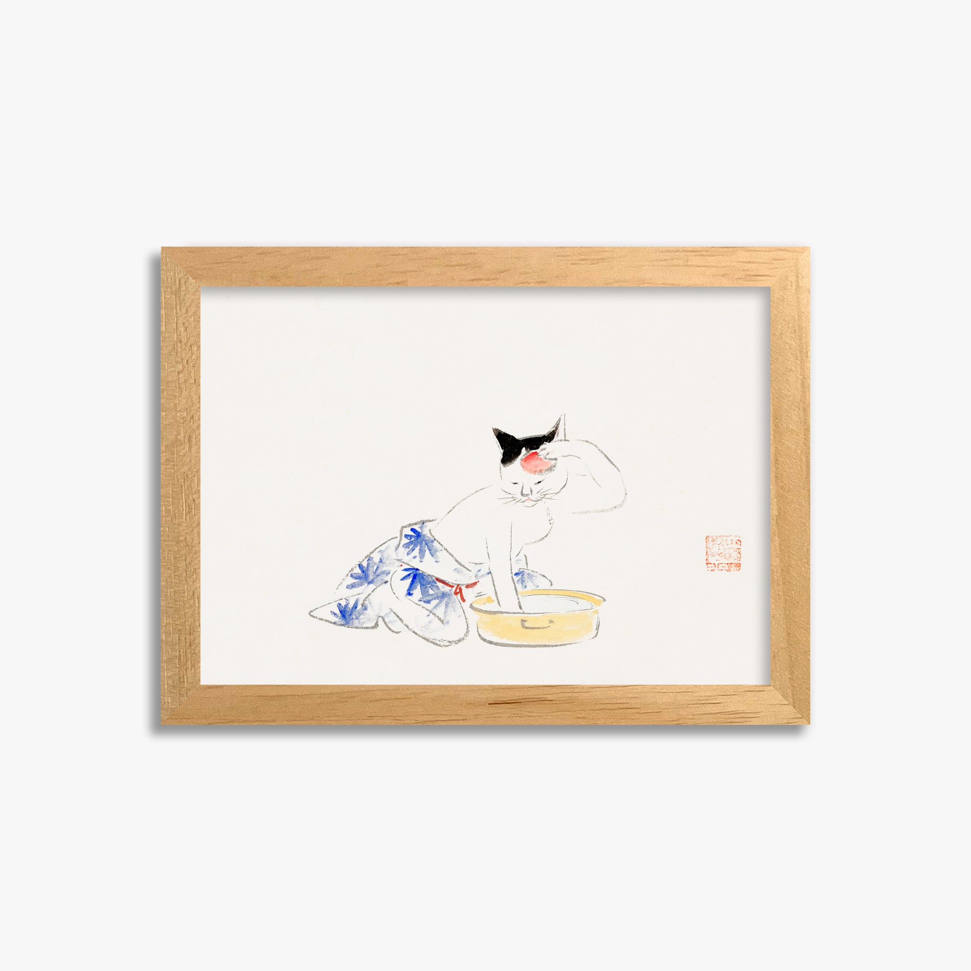 Utagawa Hiroshige: Cat (from the Album of Ichiryusai Hiroshige`s Sketches), 21x30cm Framed Art Reproduction With Oak Frame