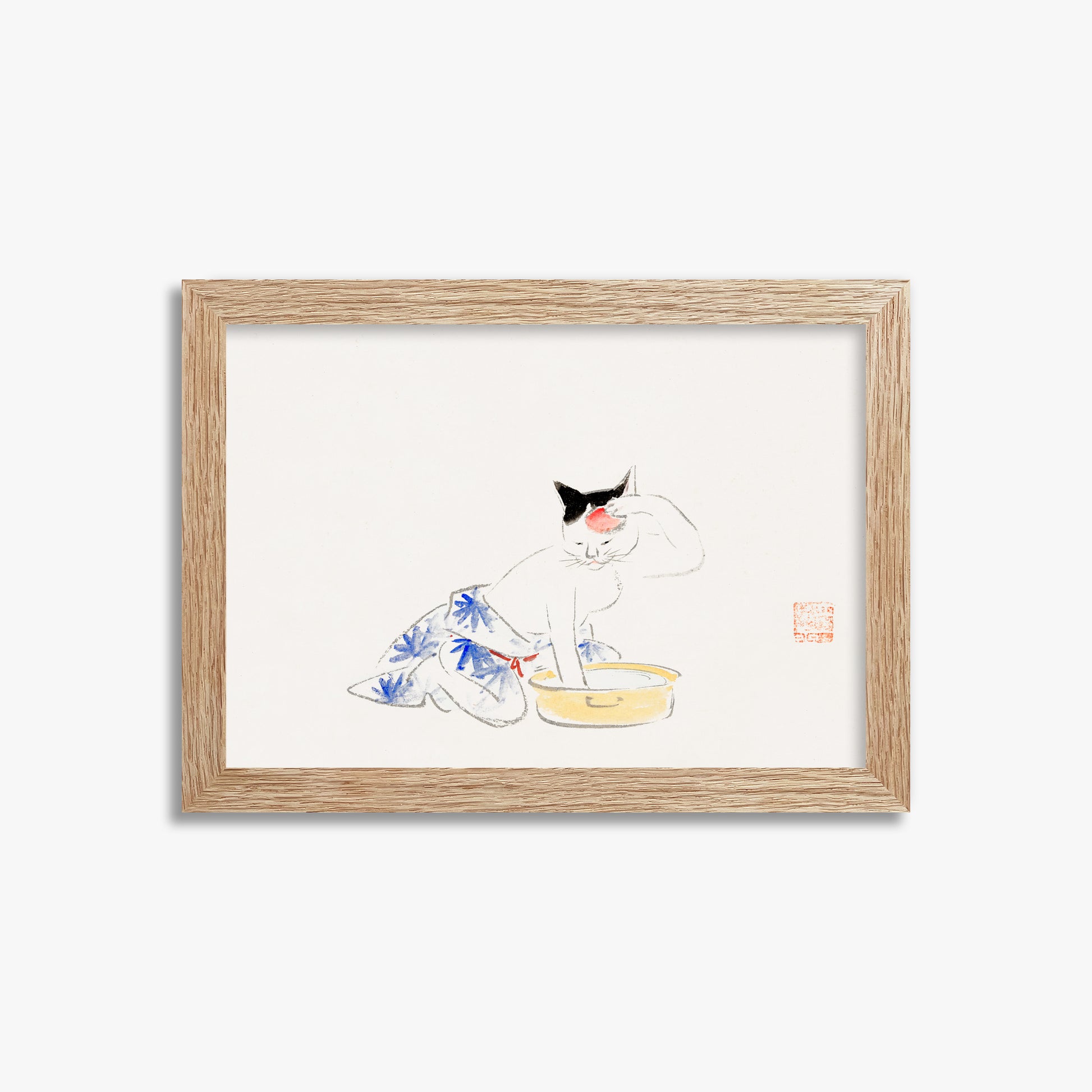 Utagawa Hiroshige: Cat (from the Album of Ichiryusai Hiroshige`s Sketches), 21x30cm Framed Art Reproduction With Raw Oak Frame