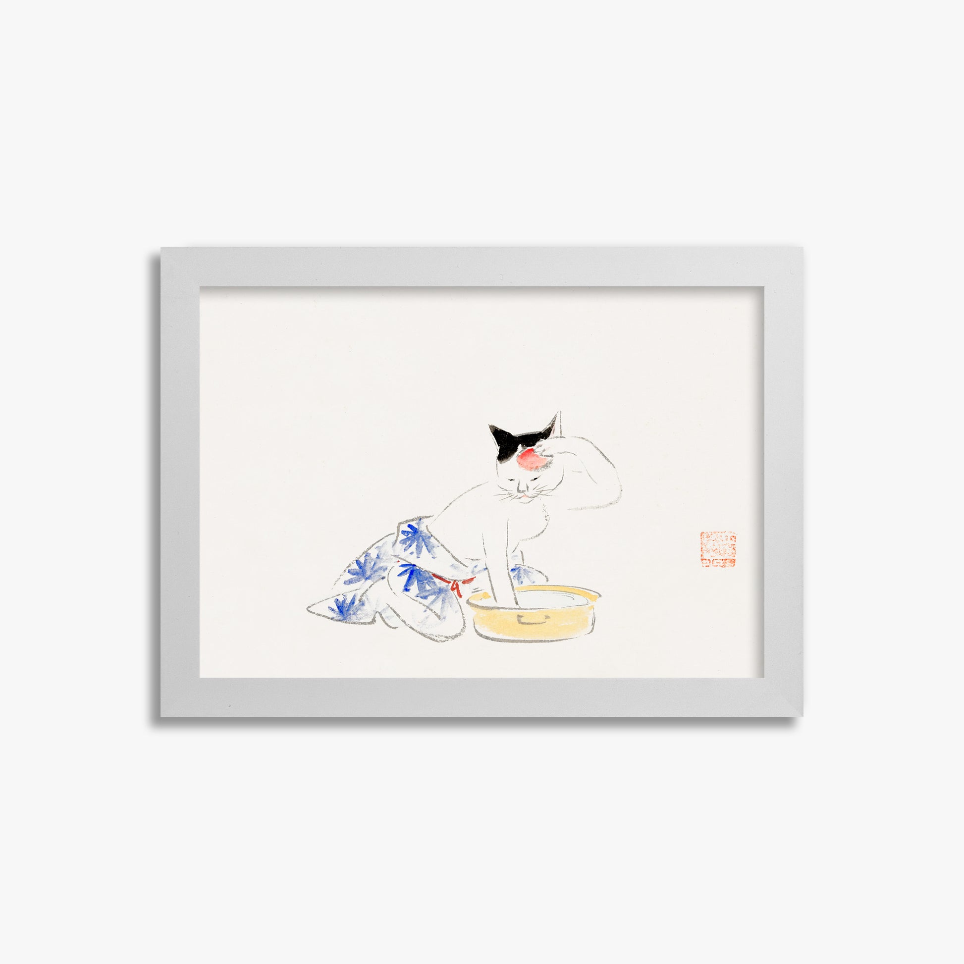 Utagawa Hiroshige: Cat (from the Album of Ichiryusai Hiroshige`s Sketches), 21x30cm Framed Art Reproduction With White Frame