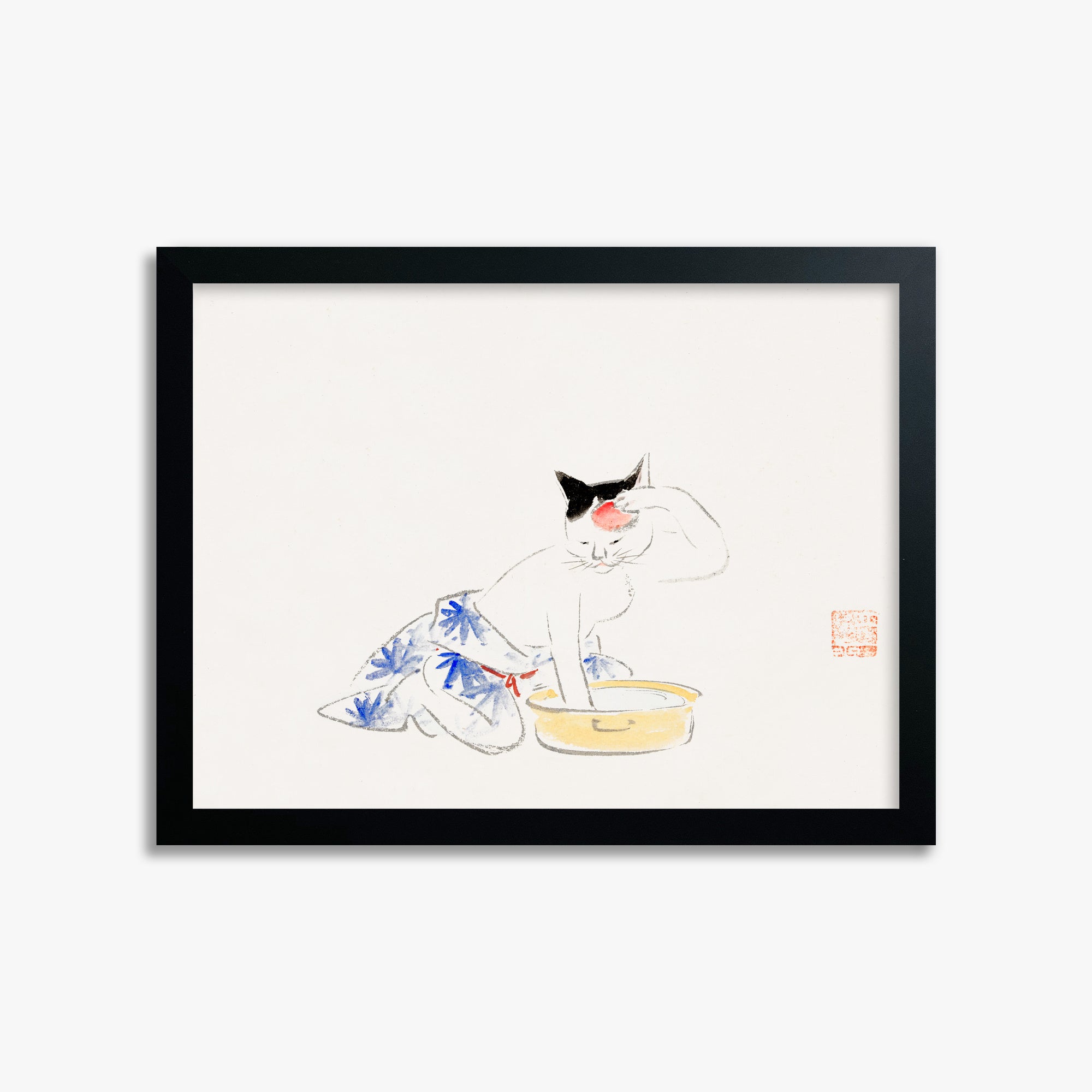 Utagawa Hiroshige: Cat (from the Album of Ichiryusai Hiroshige`s Sketches), 30x40cm Framed Art Reproduction With Black Frame