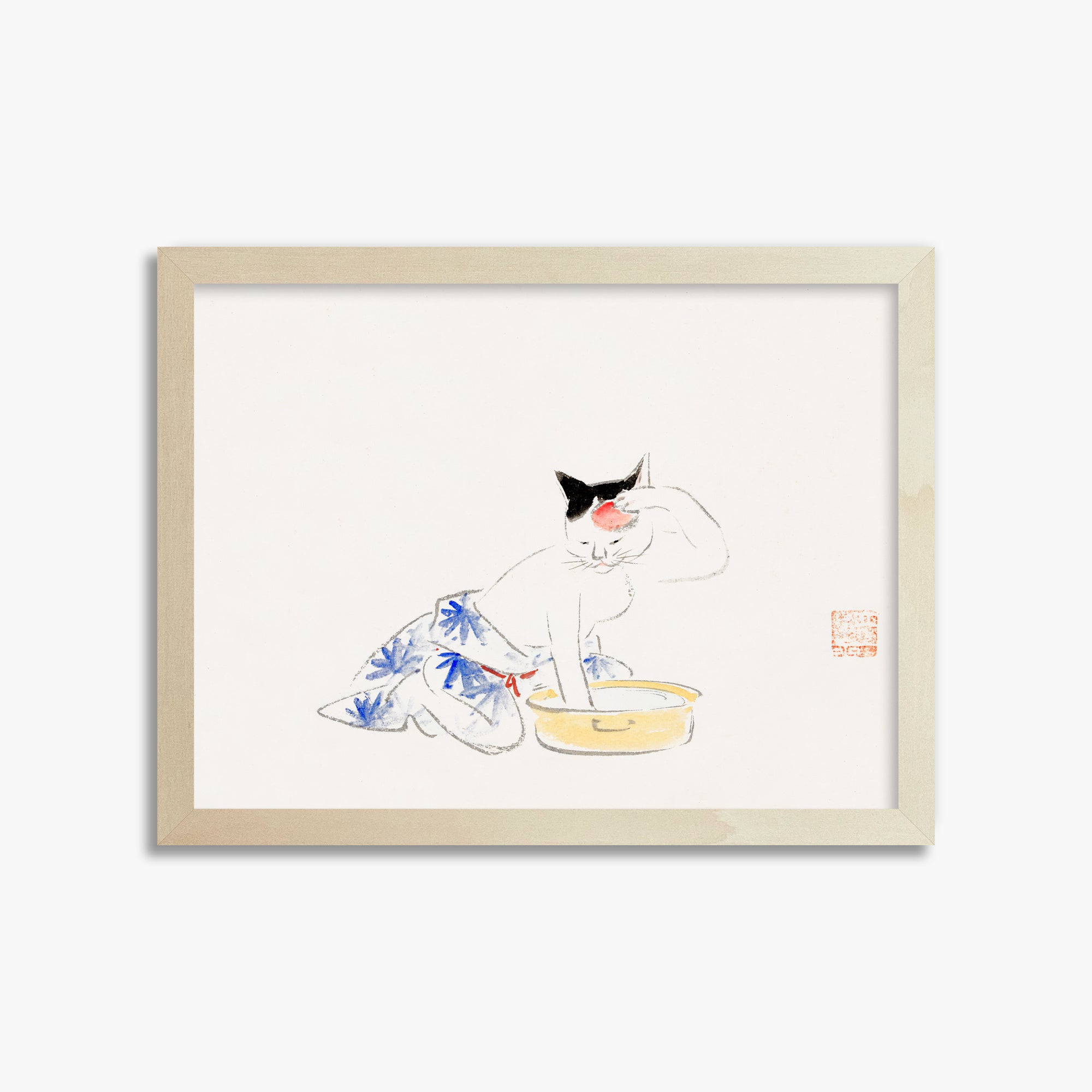 Utagawa Hiroshige: Cat (from the Album of Ichiryusai Hiroshige`s Sketches), 30x40cm Framed Art Reproduction With Lime Wood Frame