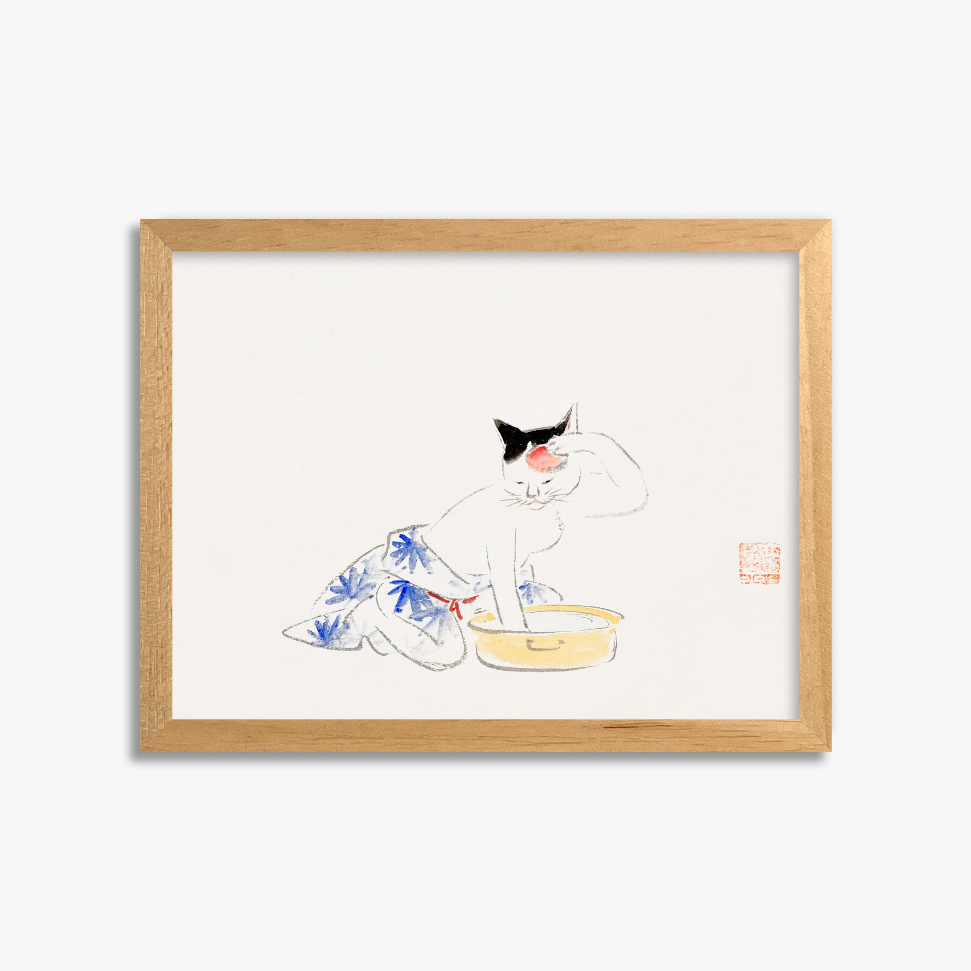 Utagawa Hiroshige: Cat (from the Album of Ichiryusai Hiroshige`s Sketches), 30x40cm Framed Art Reproduction With Oak Frame