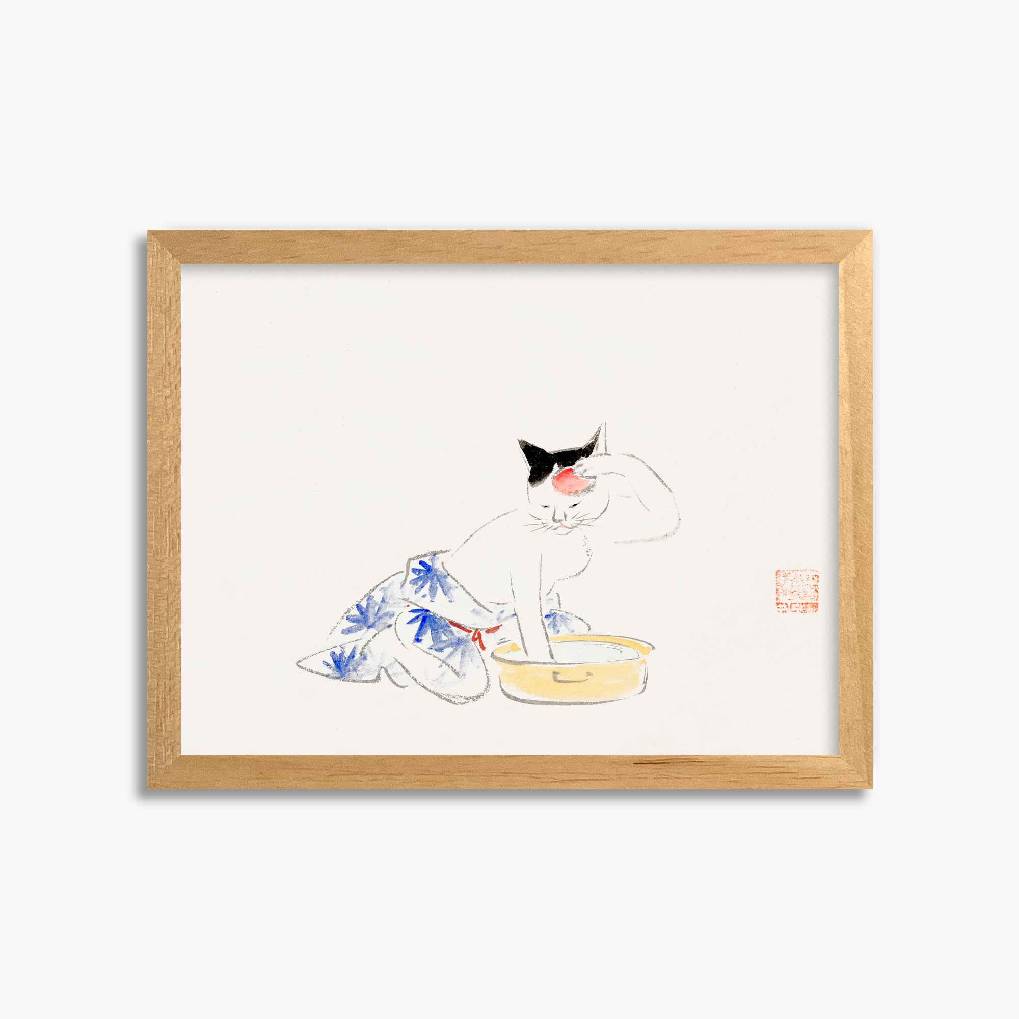 Utagawa Hiroshige: Cat (from the Album of Ichiryusai Hiroshige`s Sketches), 30x40cm Framed Art Reproduction With Oak Frame