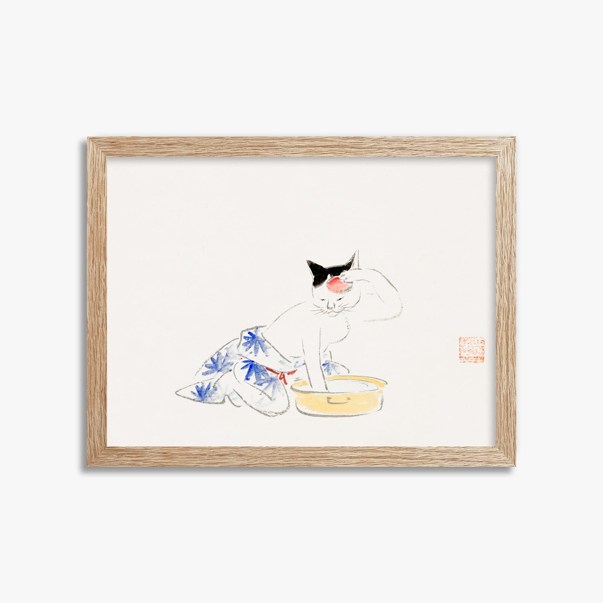 Utagawa Hiroshige: Cat (from the Album of Ichiryusai Hiroshige`s Sketches), 30x40cm Framed Art Reproduction With Raw Oak Frame
