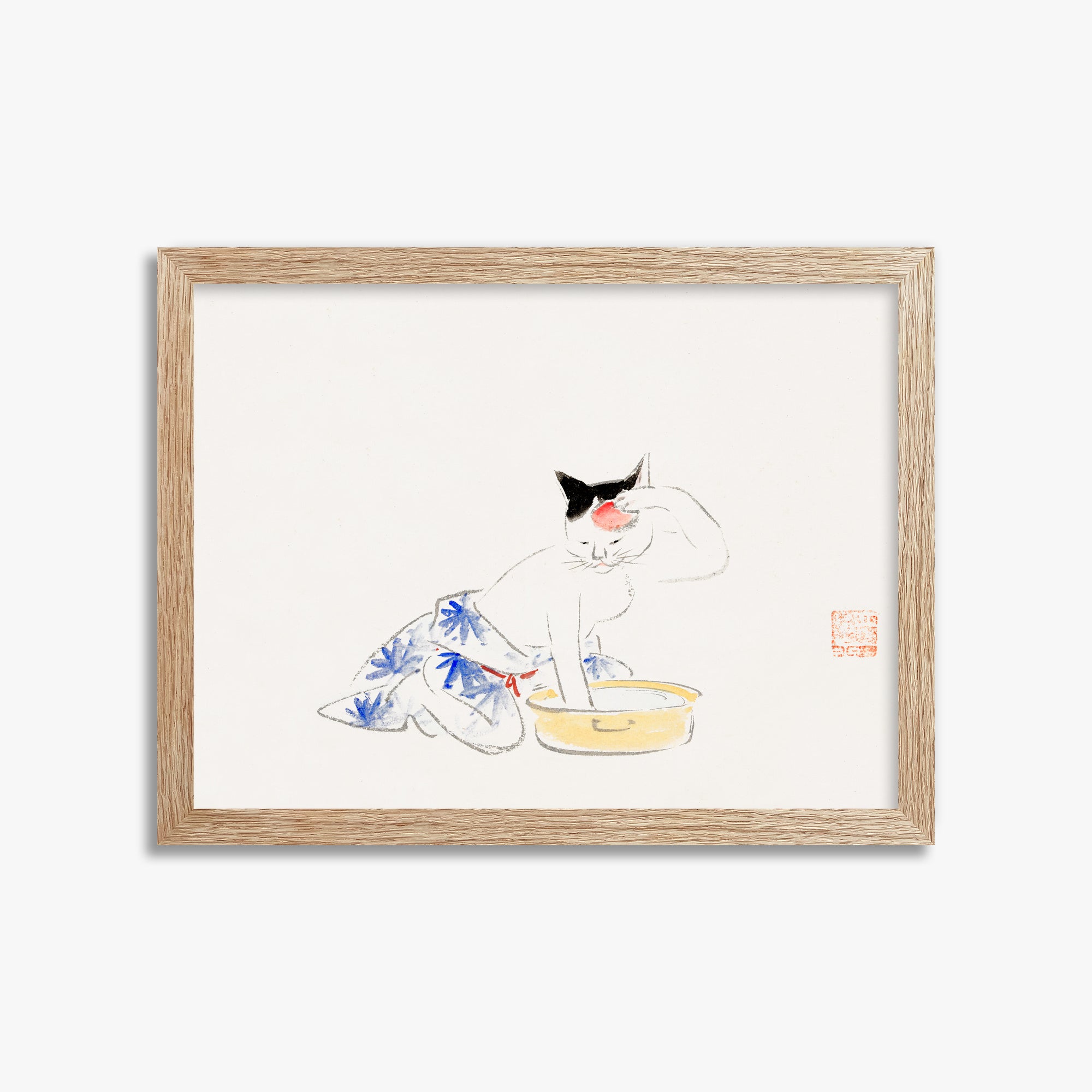 Utagawa Hiroshige: Cat (from the Album of Ichiryusai Hiroshige`s Sketches), 30x40cm Framed Art Reproduction With Raw Oak Frame