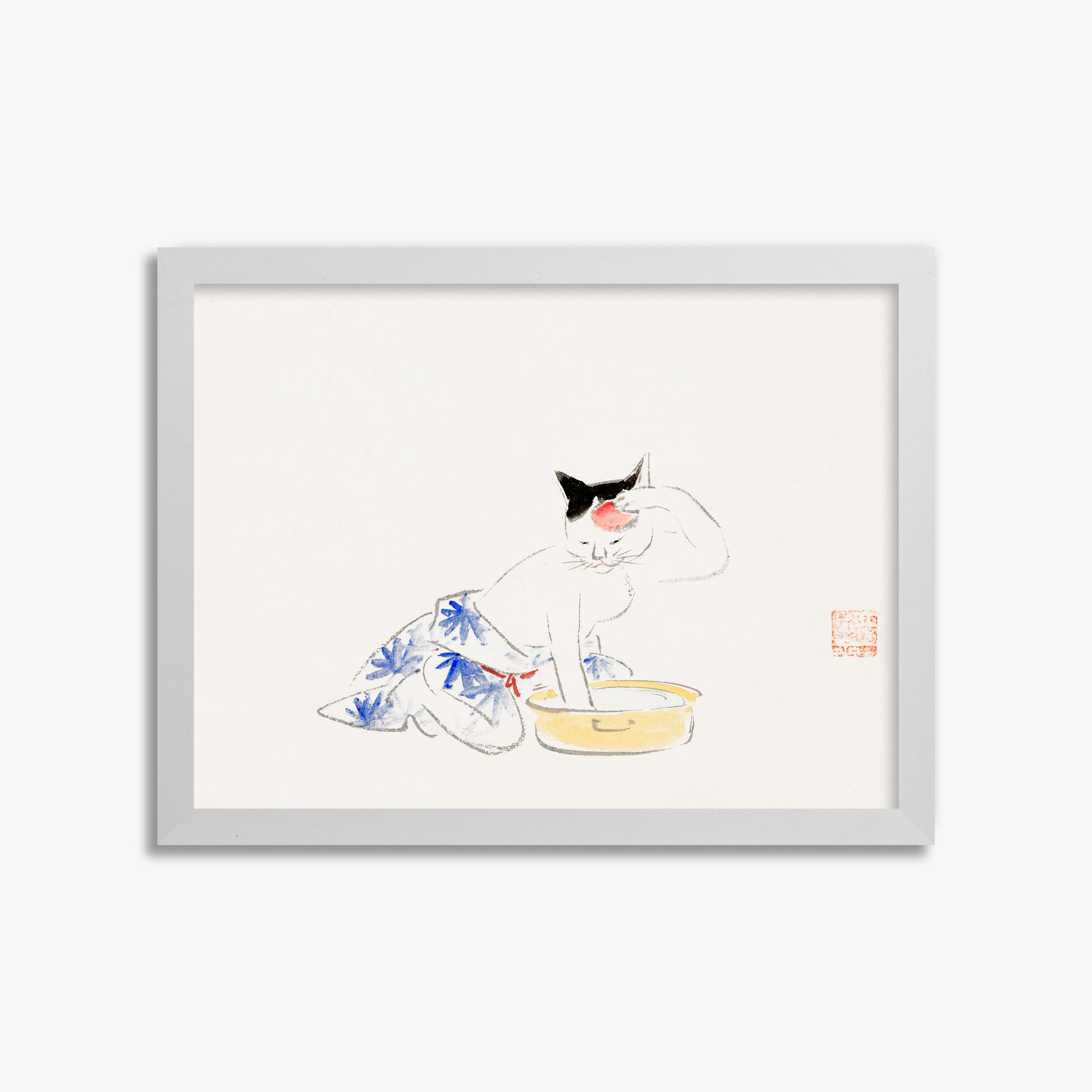 Utagawa Hiroshige: Cat (from the Album of Ichiryusai Hiroshige`s Sketches), 30x40cm Framed Art Reproduction With White Frame