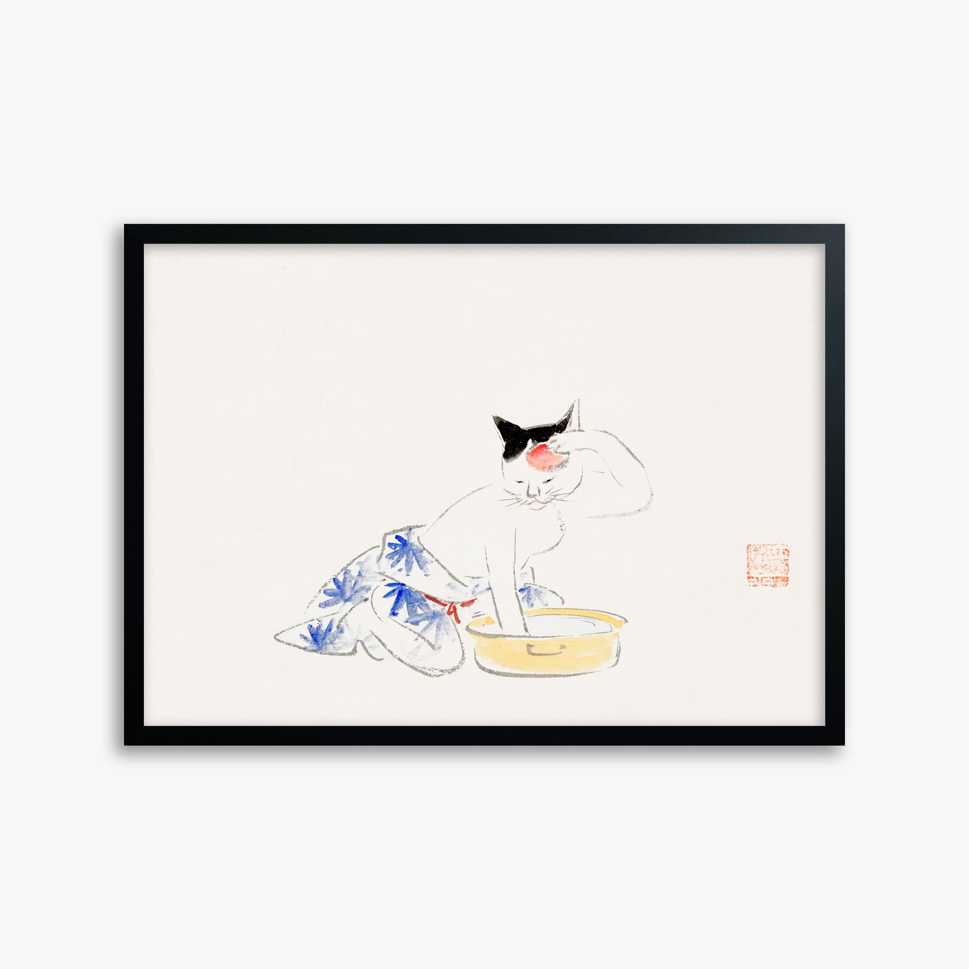 Utagawa Hiroshige: Cat (from the Album of Ichiryusai Hiroshige`s Sketches), 50x70cm Framed Art Reproduction With Black Frame