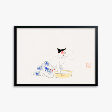 Utagawa Hiroshige: Cat (from the Album of Ichiryusai Hiroshige`s Sketches), 50x70cm Framed Art Reproduction With Black Frame