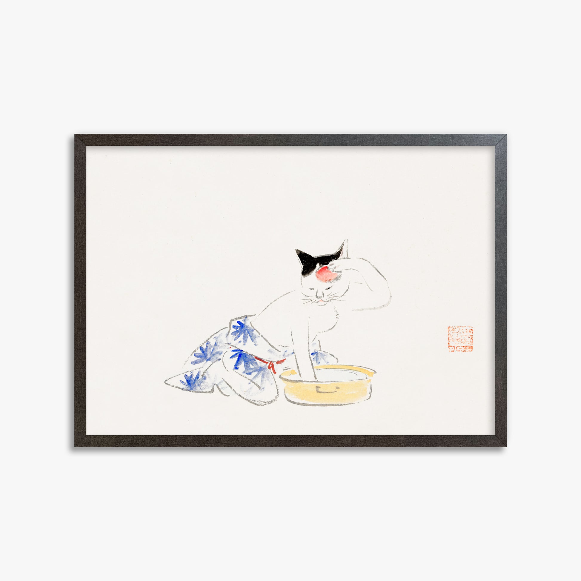 Utagawa Hiroshige: Cat (from the Album of Ichiryusai Hiroshige`s Sketches), 50x70cm Framed Art Reproduction With Espresso Frame