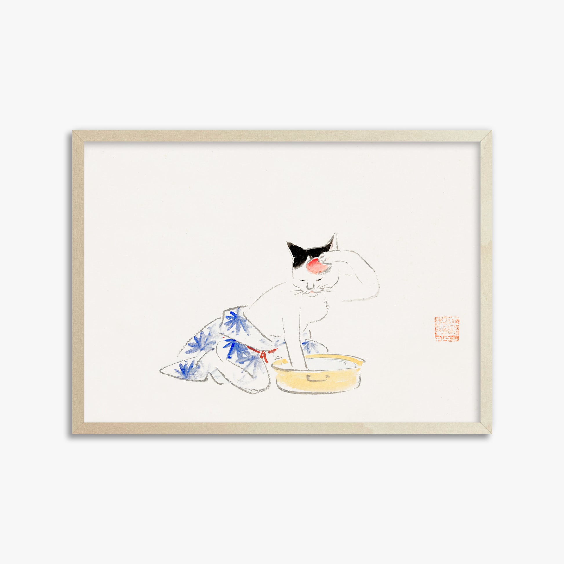 Utagawa Hiroshige: Cat (from the Album of Ichiryusai Hiroshige`s Sketches), 50x70cm Framed Art Reproduction With Lime Wood Frame