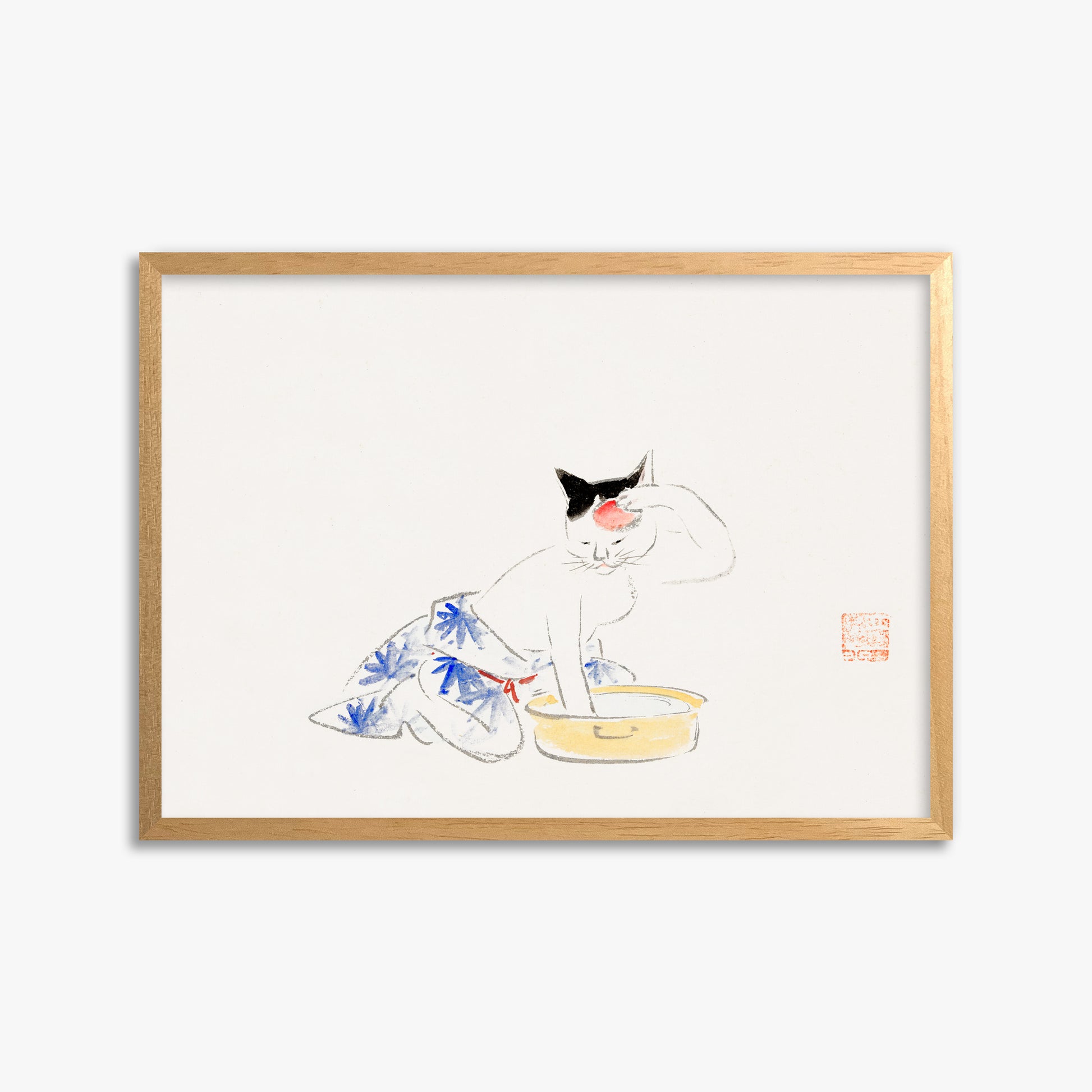 Utagawa Hiroshige: Cat (from the Album of Ichiryusai Hiroshige`s Sketches), 50x70cm Framed Art Reproduction With Oak Frame
