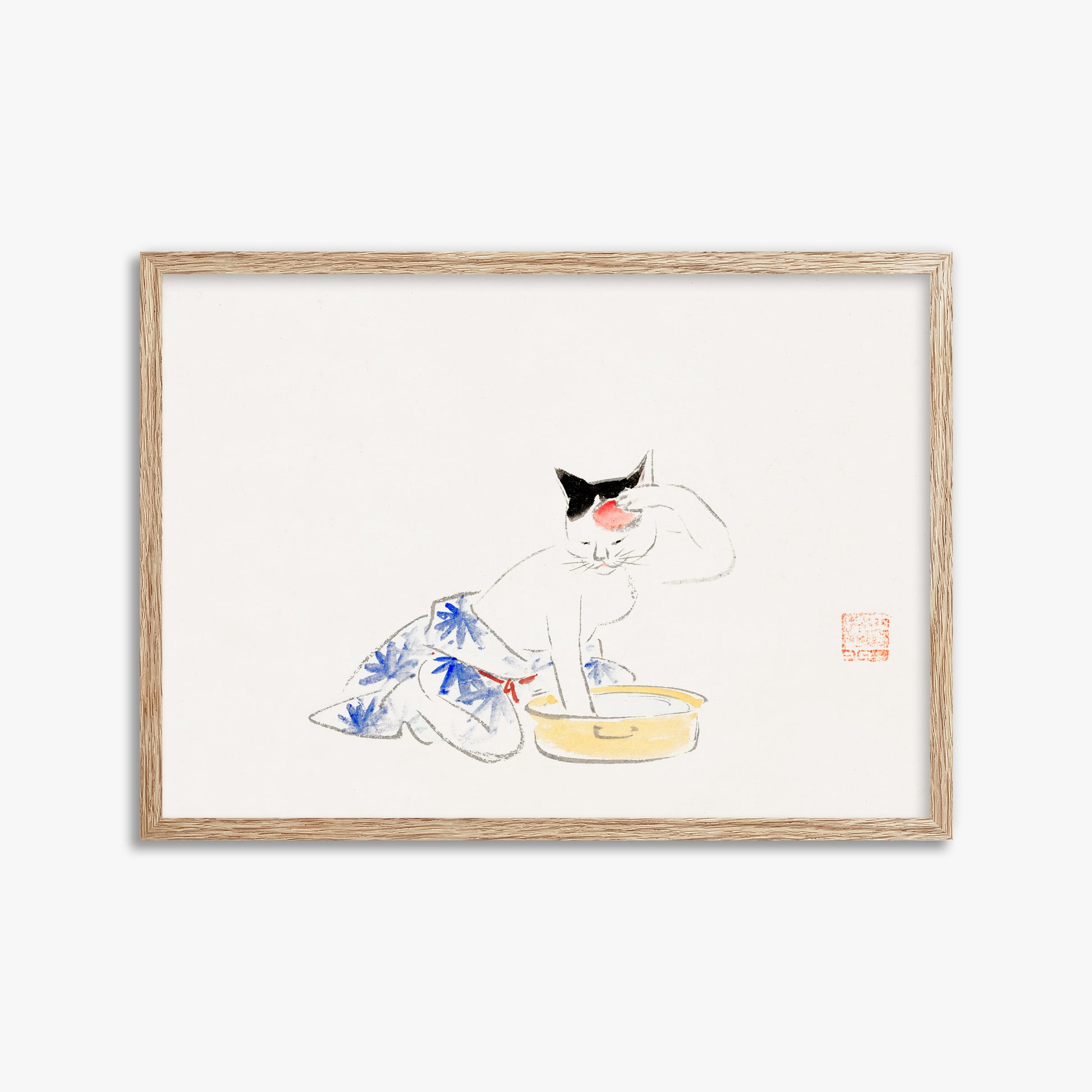 Utagawa Hiroshige: Cat (from the Album of Ichiryusai Hiroshige`s Sketches), 50x70cm Framed Art Reproduction With Raw Oak Frame