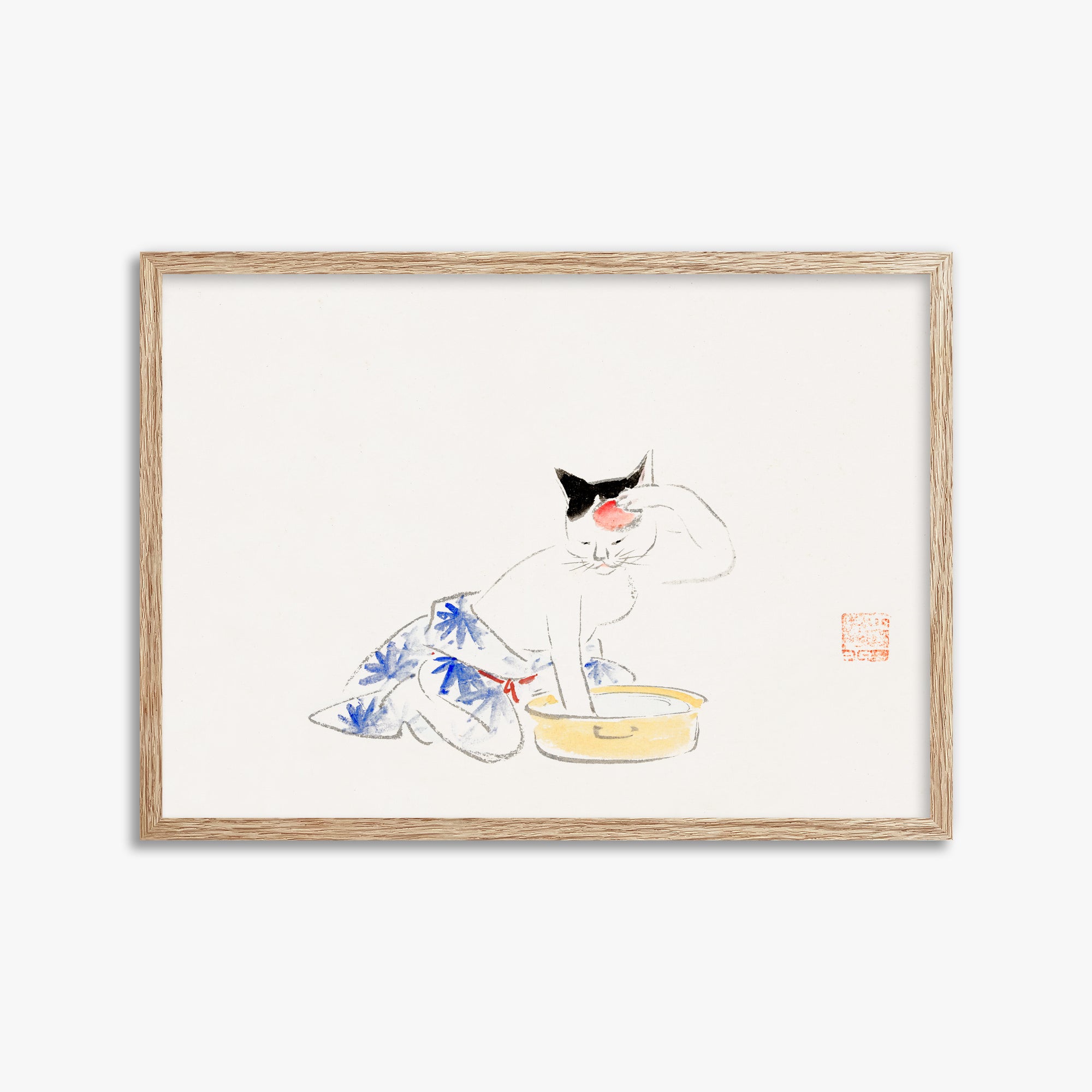 Utagawa Hiroshige: Cat (from the Album of Ichiryusai Hiroshige`s Sketches), 50x70cm Framed Art Reproduction With Raw Oak Frame