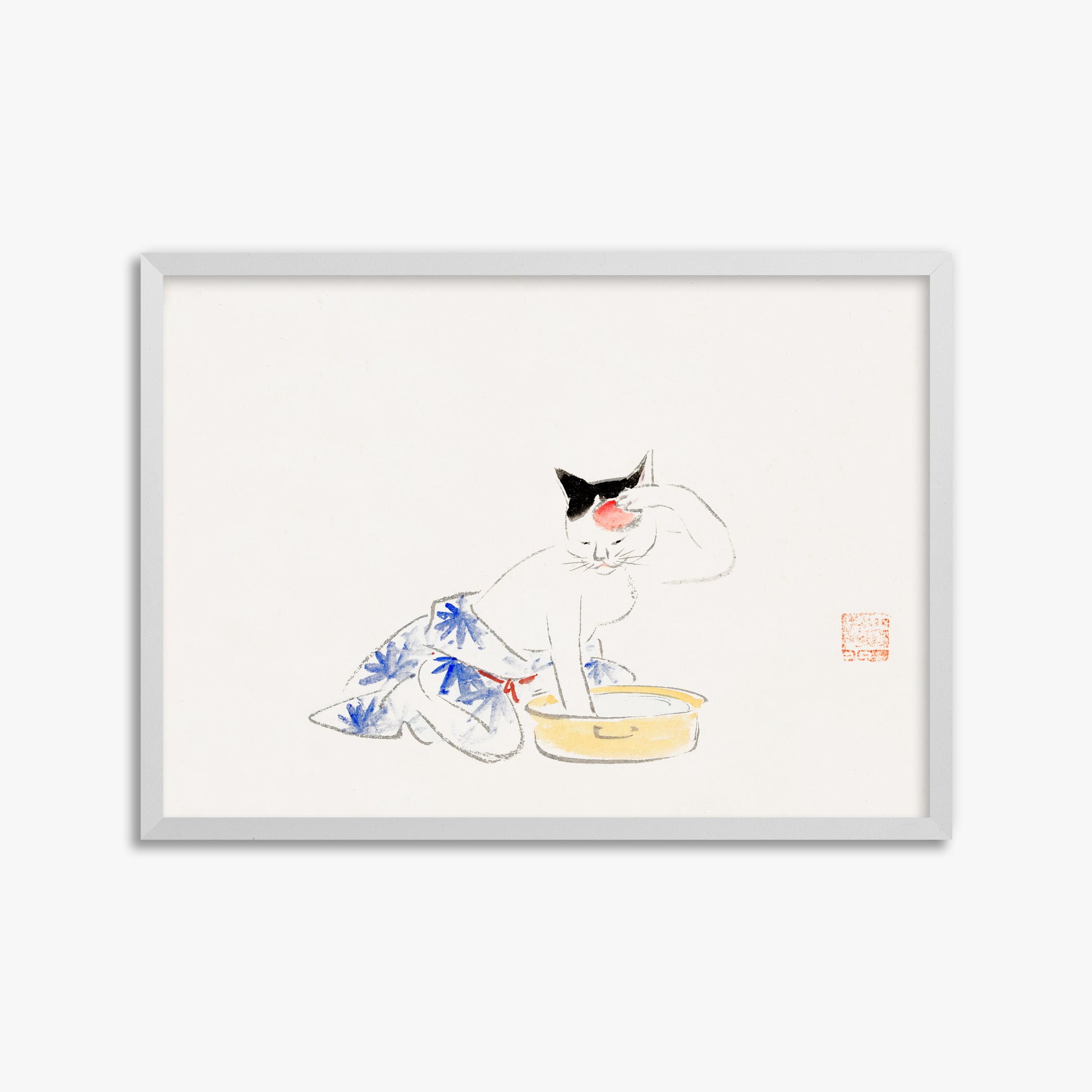 Utagawa Hiroshige: Cat (from the Album of Ichiryusai Hiroshige`s Sketches), 50x70cm Framed Art Reproduction With White Frame
