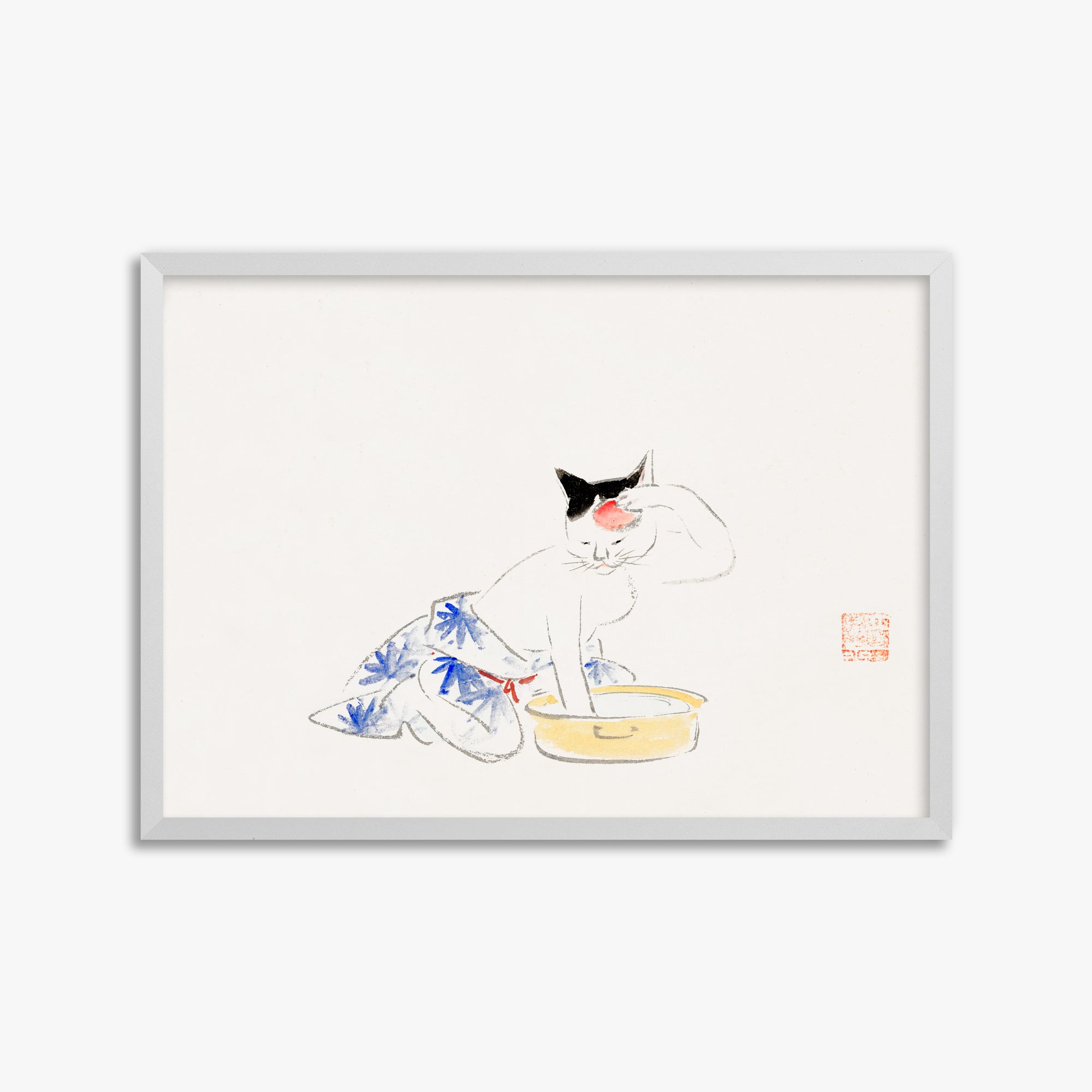Utagawa Hiroshige: Cat (from the Album of Ichiryusai Hiroshige`s Sketches), 50x70cm Framed Art Reproduction With White Frame