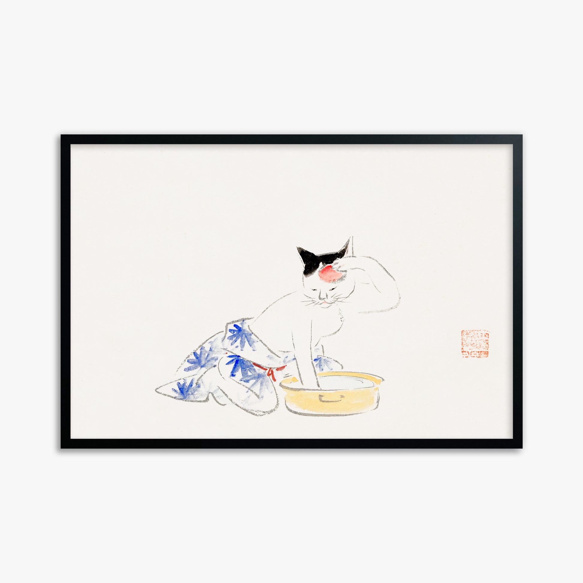 Utagawa Hiroshige: Cat (from the Album of Ichiryusai Hiroshige`s Sketches), 61x91cm Framed Art Reproduction With Black Frame