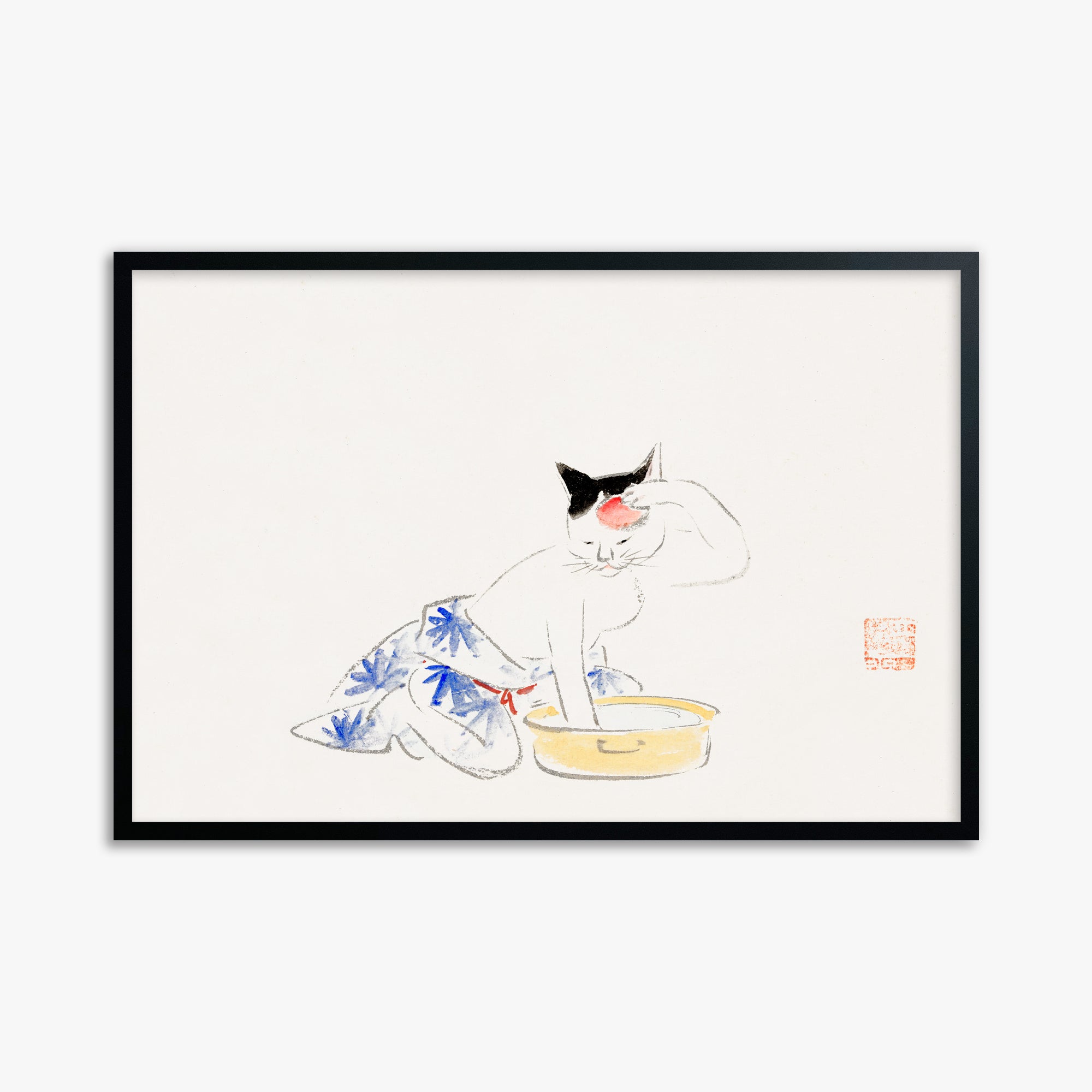 Utagawa Hiroshige: Cat (from the Album of Ichiryusai Hiroshige`s Sketches), 61x91cm Framed Art Reproduction With Black Frame
