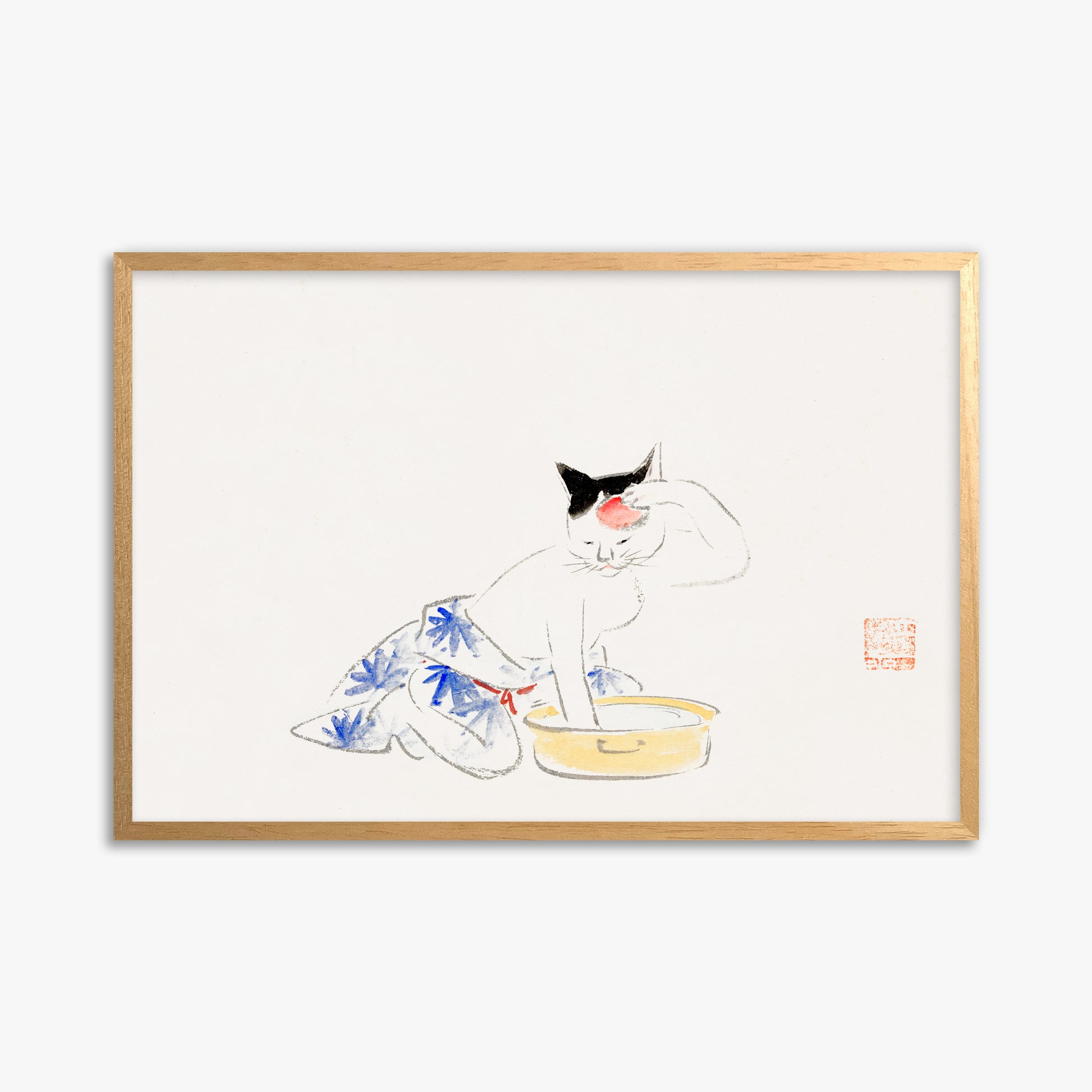 Utagawa Hiroshige: Cat (from the Album of Ichiryusai Hiroshige`s Sketches), 61x91cm Framed Art Reproduction With Oak Frame