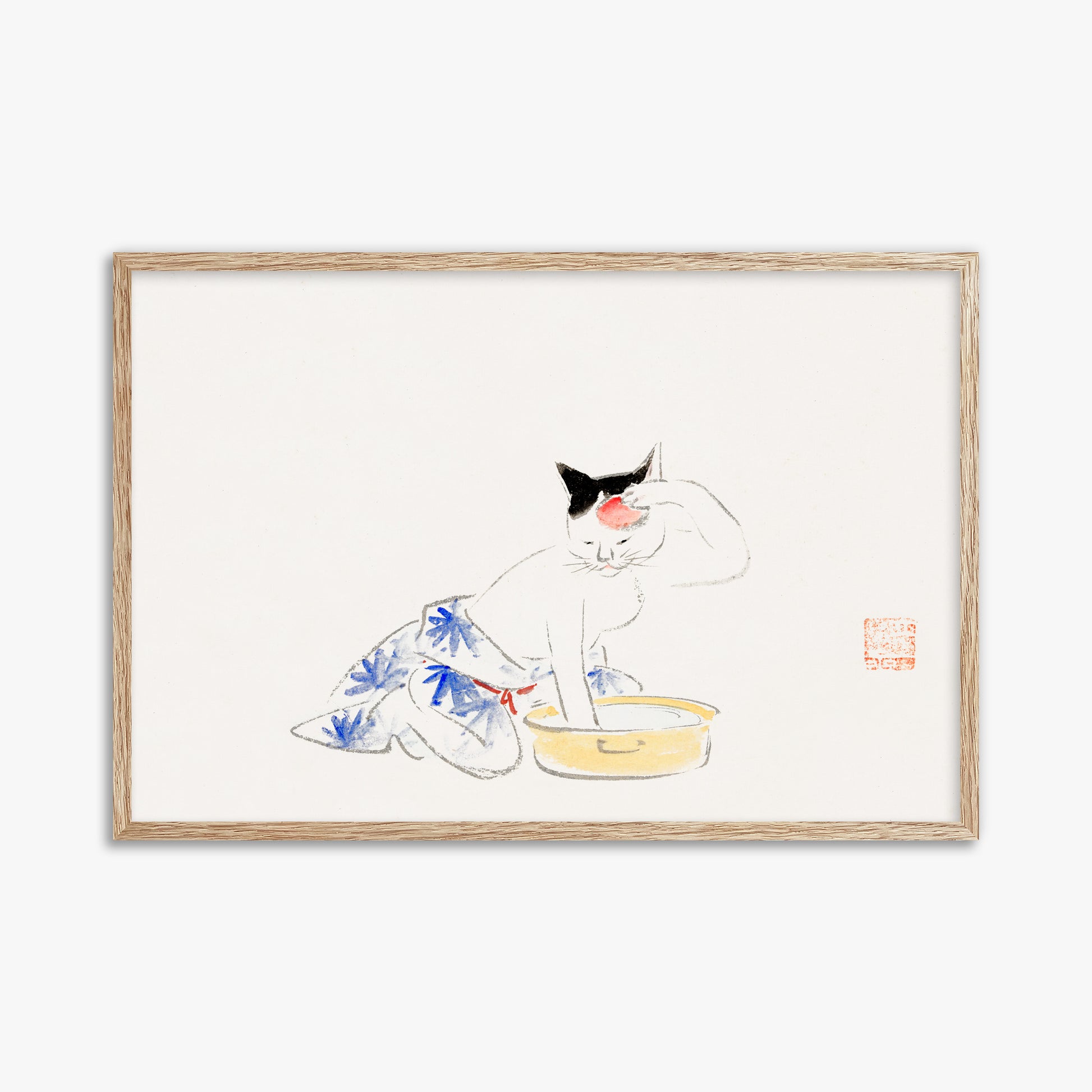 Utagawa Hiroshige: Cat (from the Album of Ichiryusai Hiroshige`s Sketches), 61x91cm Framed Art Reproduction With Raw Oak Frame