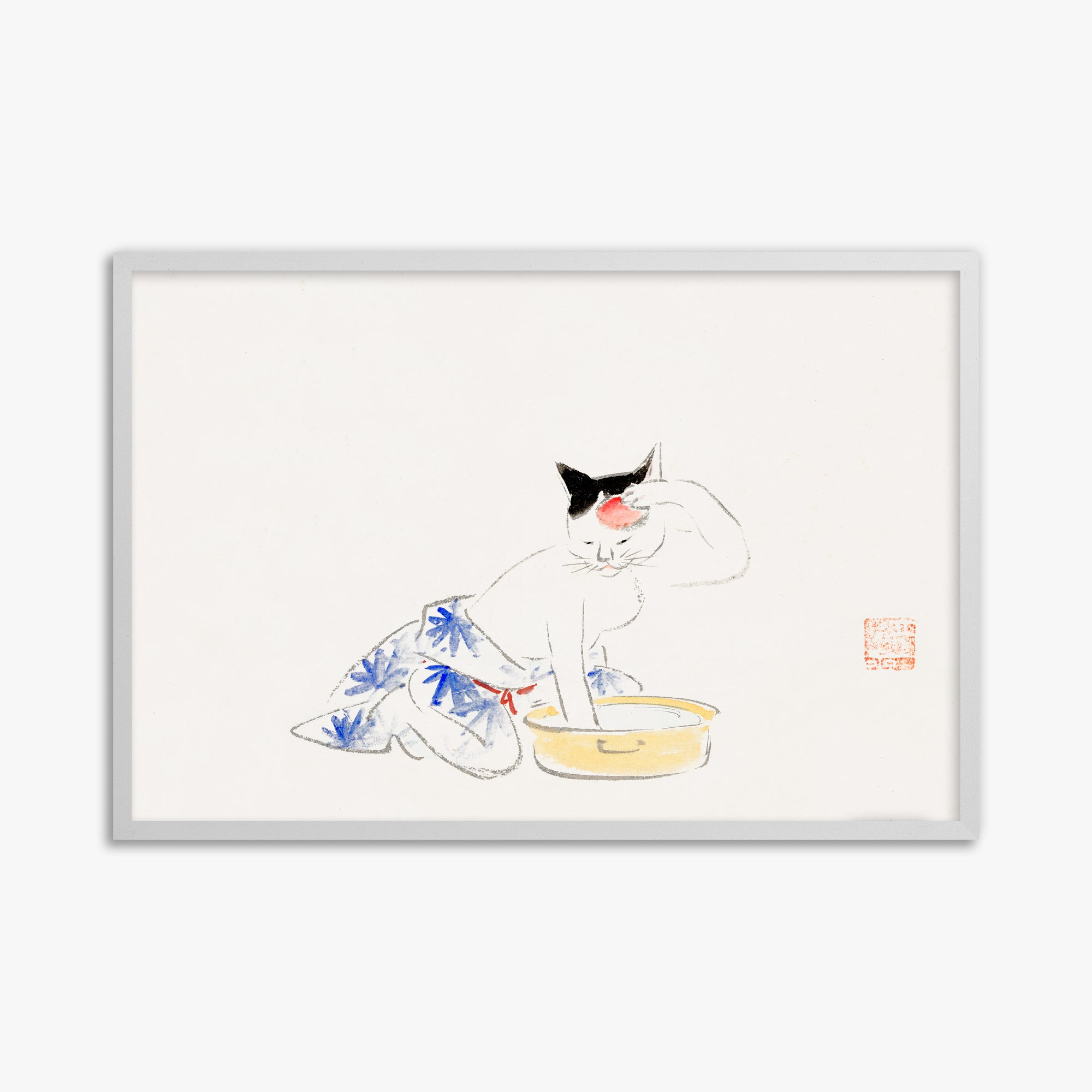 Utagawa Hiroshige: Cat (from the Album of Ichiryusai Hiroshige`s Sketches), 61x91cm Framed Art Reproduction With White Frame