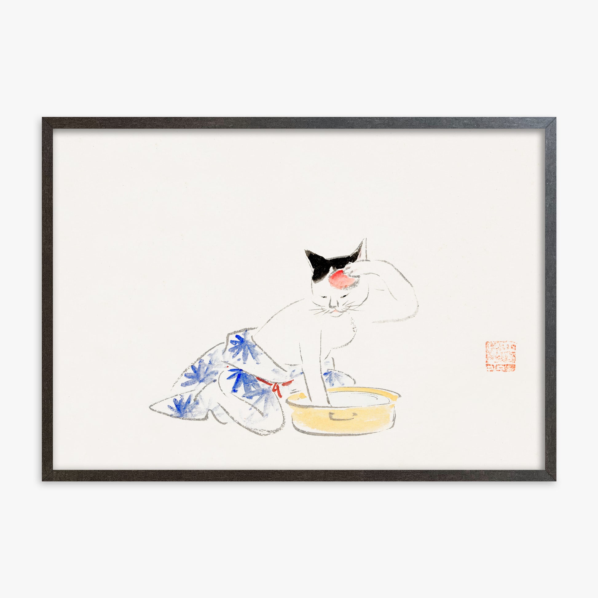 Utagawa Hiroshige: Cat (from the Album of Ichiryusai Hiroshige`s Sketches), 70x100cm Framed Art Reproduction With Espresso Frame
