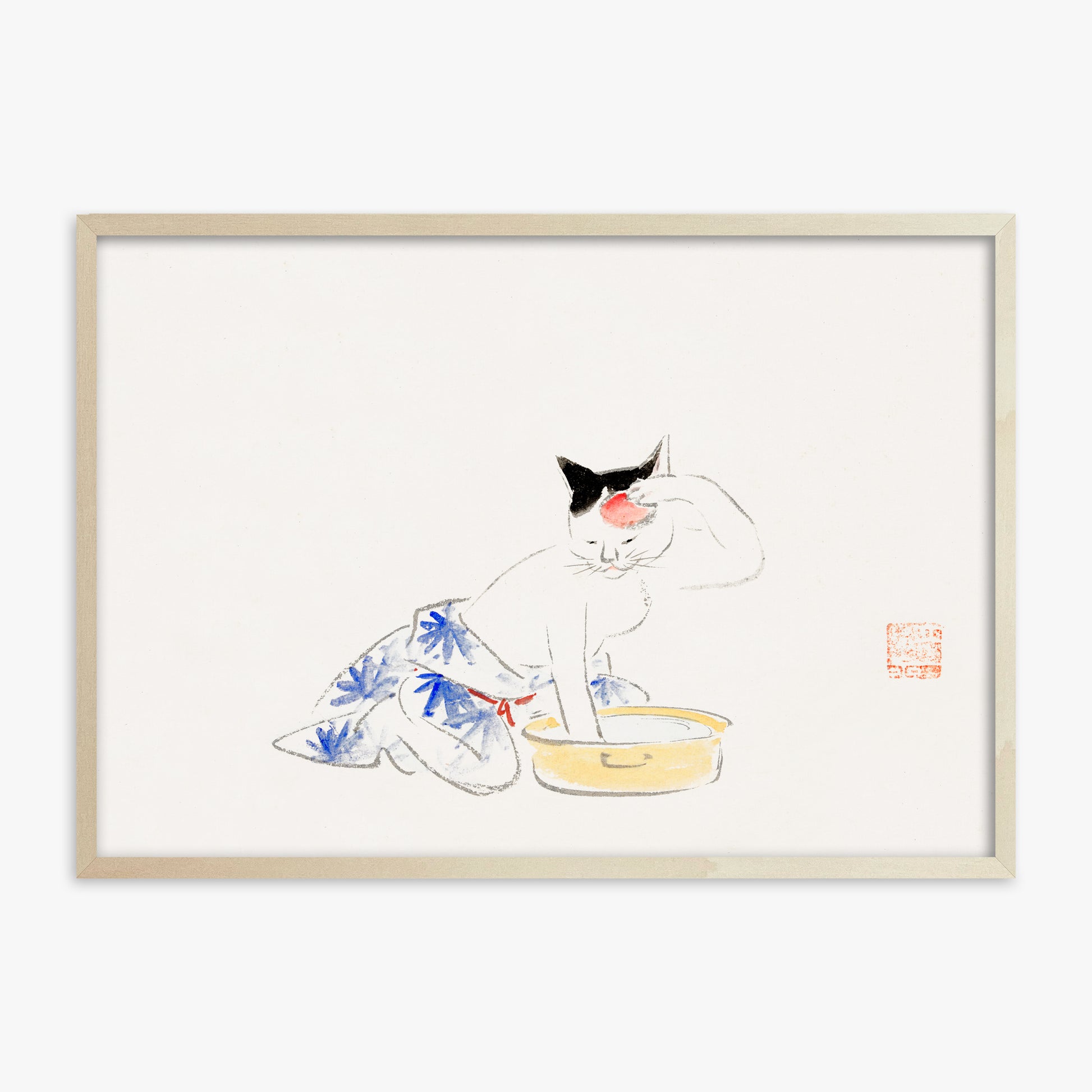 Utagawa Hiroshige: Cat (from the Album of Ichiryusai Hiroshige`s Sketches), 70x100cm Framed Art Reproduction With Lime Wood Frame
