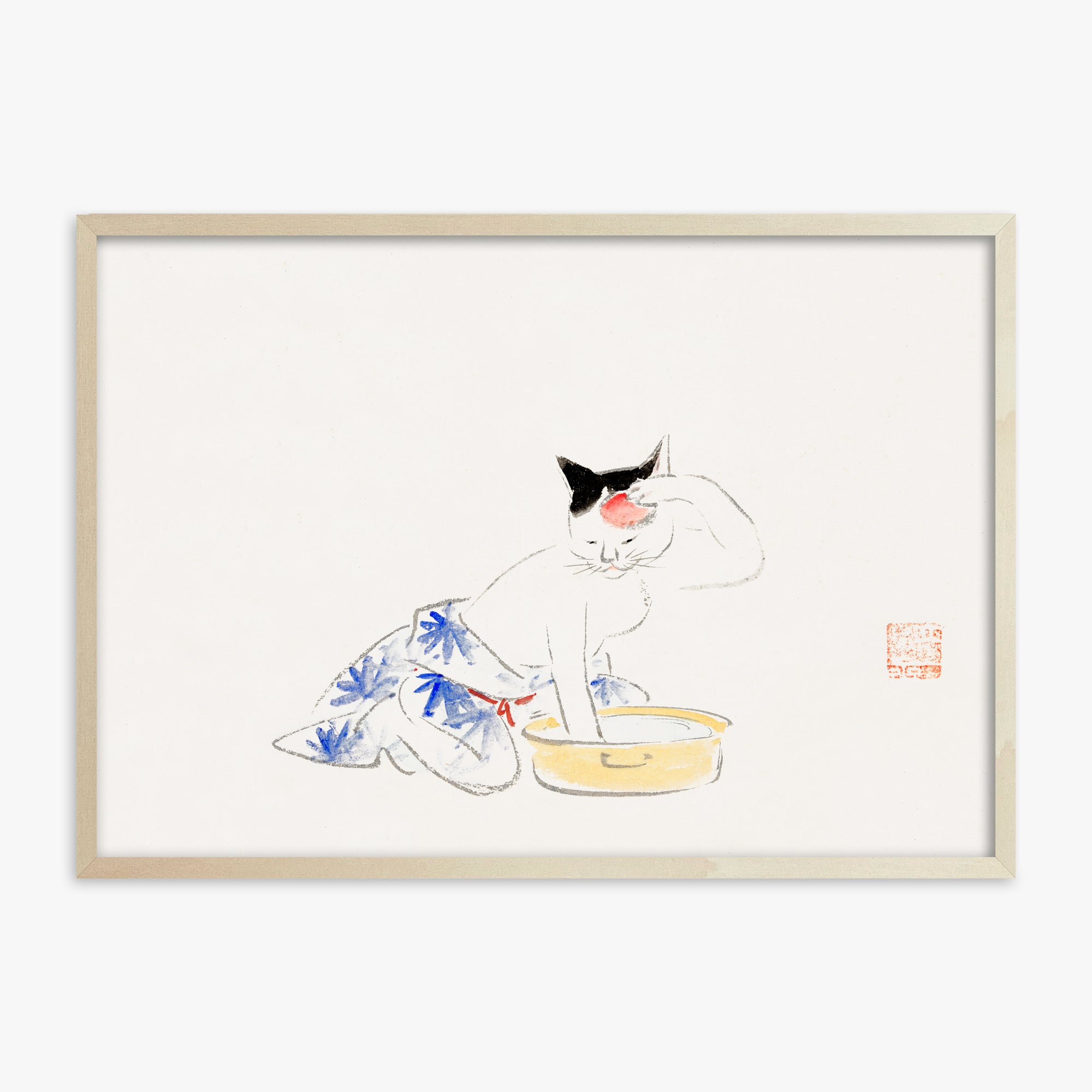 Utagawa Hiroshige: Cat (from the Album of Ichiryusai Hiroshige`s Sketches), 70x100cm Framed Art Reproduction With Lime Wood Frame