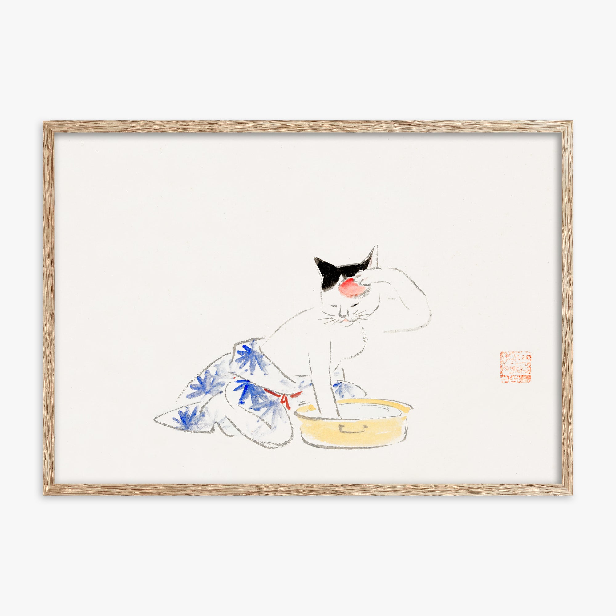 Utagawa Hiroshige: Cat (from the Album of Ichiryusai Hiroshige`s Sketches), 70x100cm Framed Art Reproduction With Raw Oak Frame