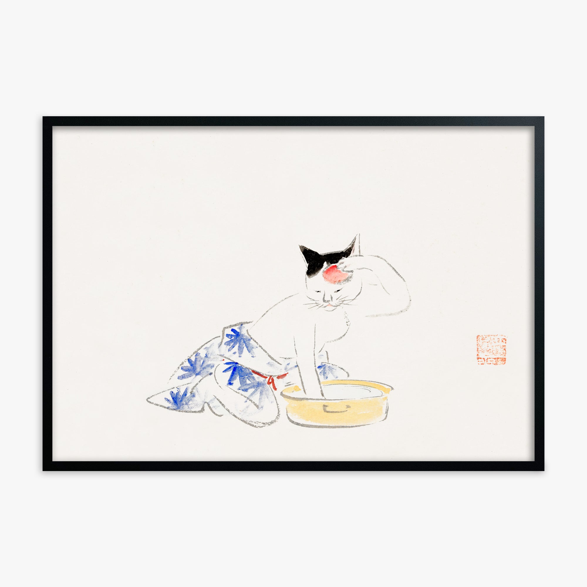 Utagawa Hiroshige: Cat (from the Album of Ichiryusai Hiroshige`s Sketches), Black Framed Art Reproduction With Black Frame