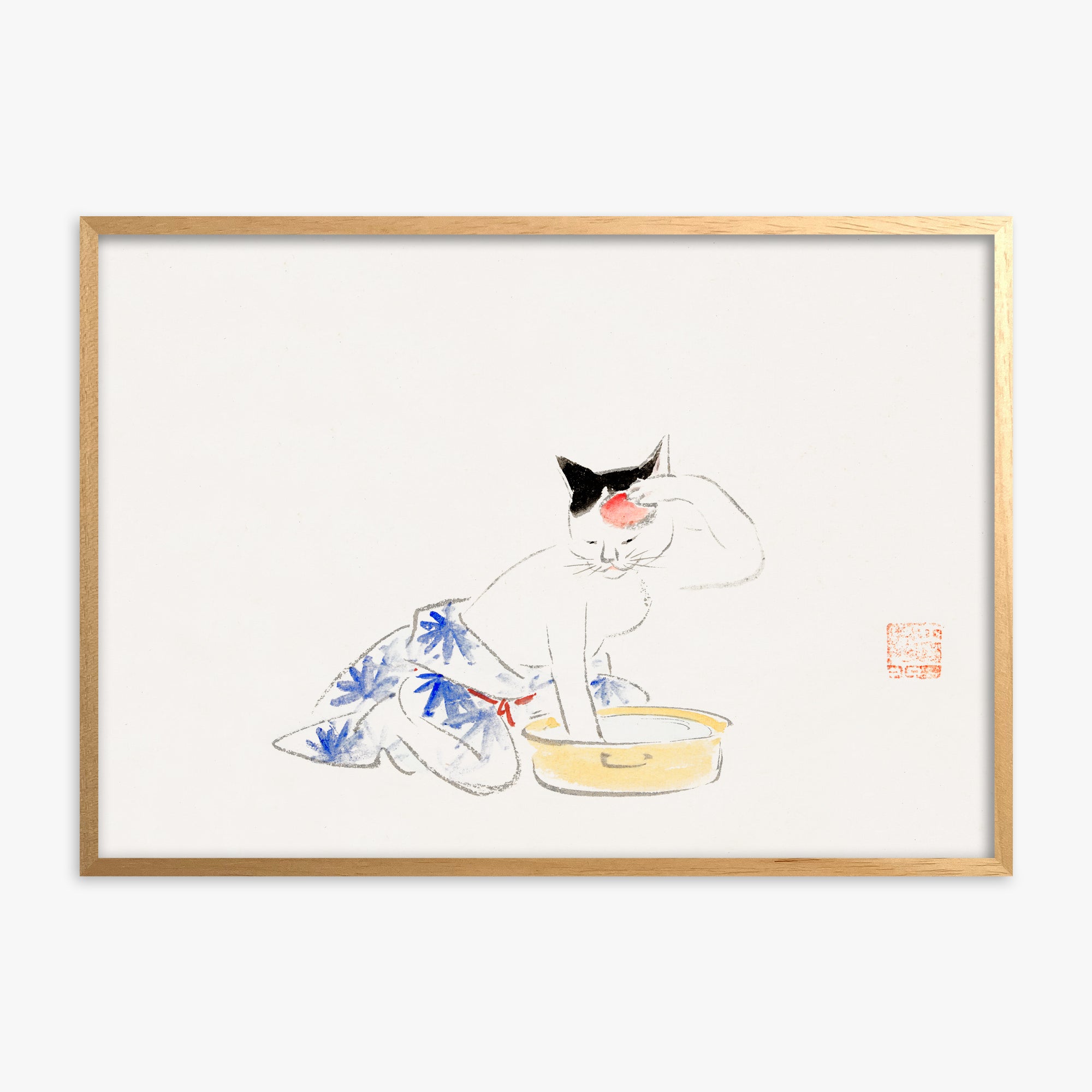 Utagawa Hiroshige: Cat (from the Album of Ichiryusai Hiroshige`s Sketches), Oak Framed Art Reproduction With Oak Frame