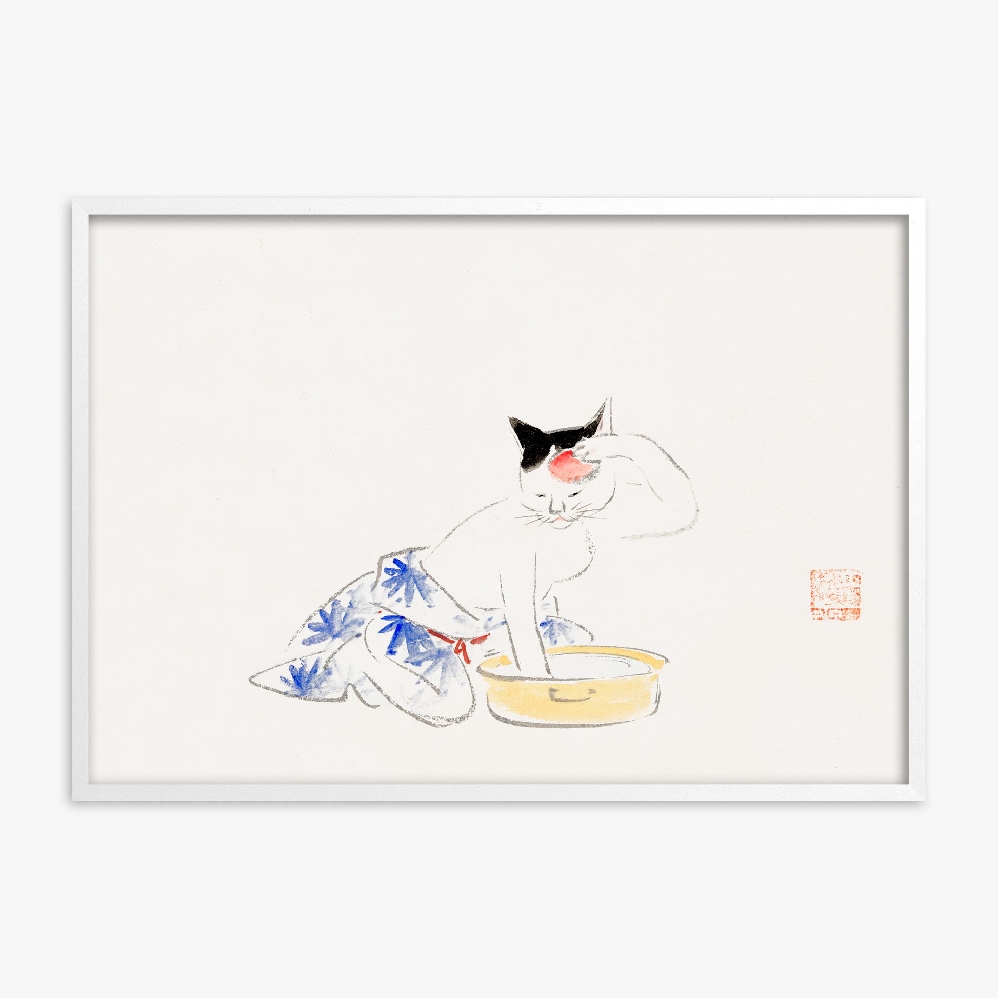 Utagawa Hiroshige: Cat (from the Album of Ichiryusai Hiroshige`s Sketches), White Framed Art Reproduction With White Frame
