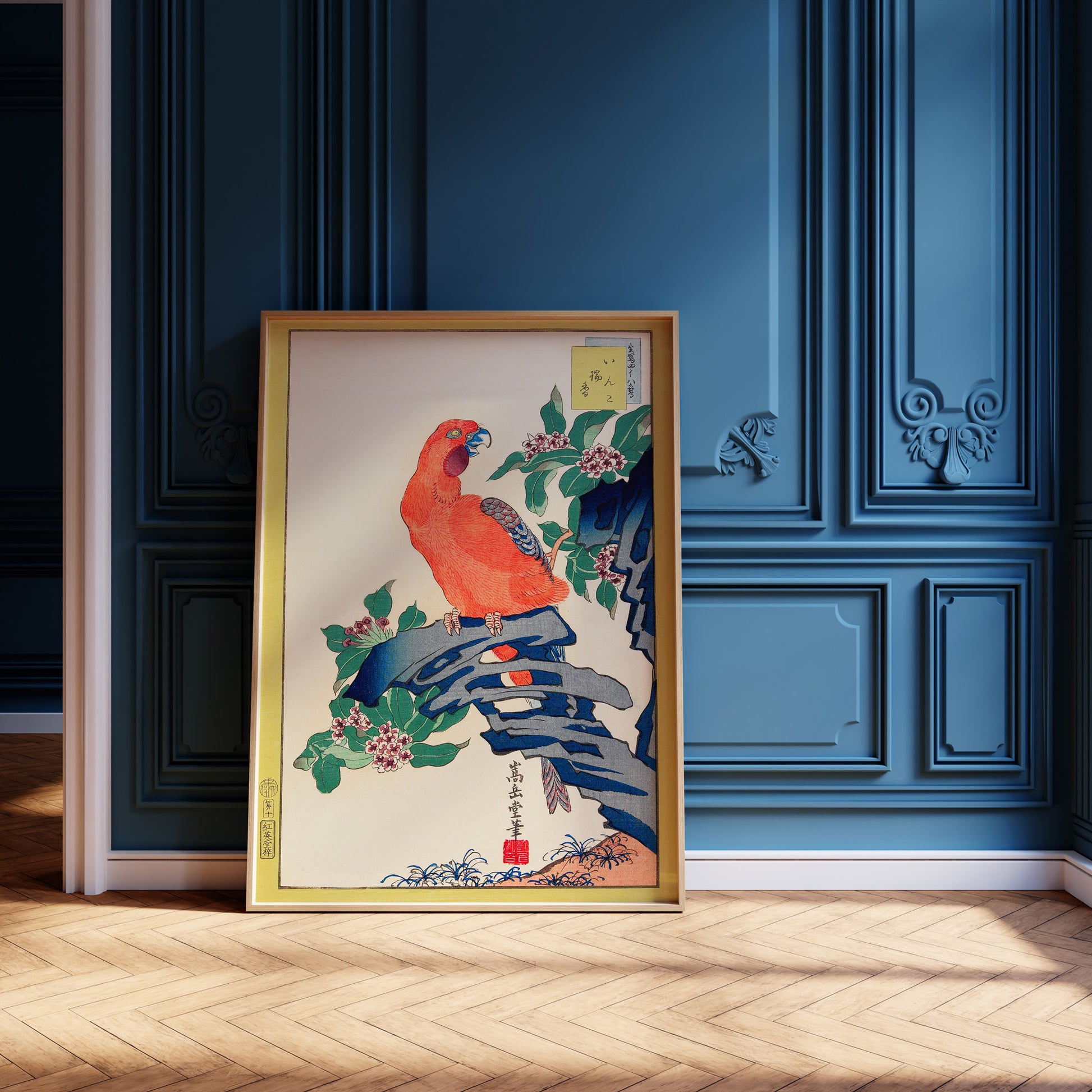 Design Concept No. 12 for Nakayama Sūgakudō: Pink Parrot on Rock Japanese Wall Art