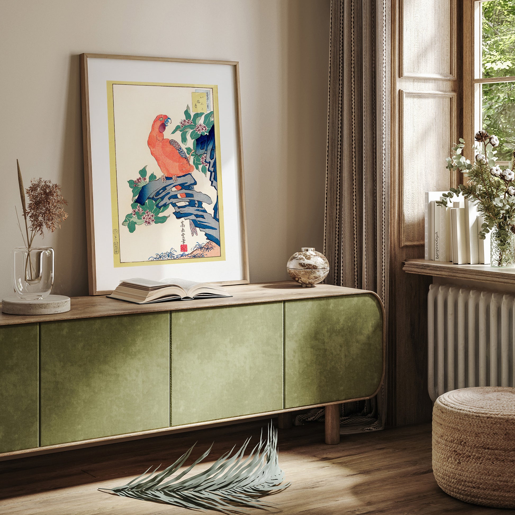 Design Concept No. 23 for Nakayama Sūgakudō: Pink Parrot on Rock Japanese Wall Art