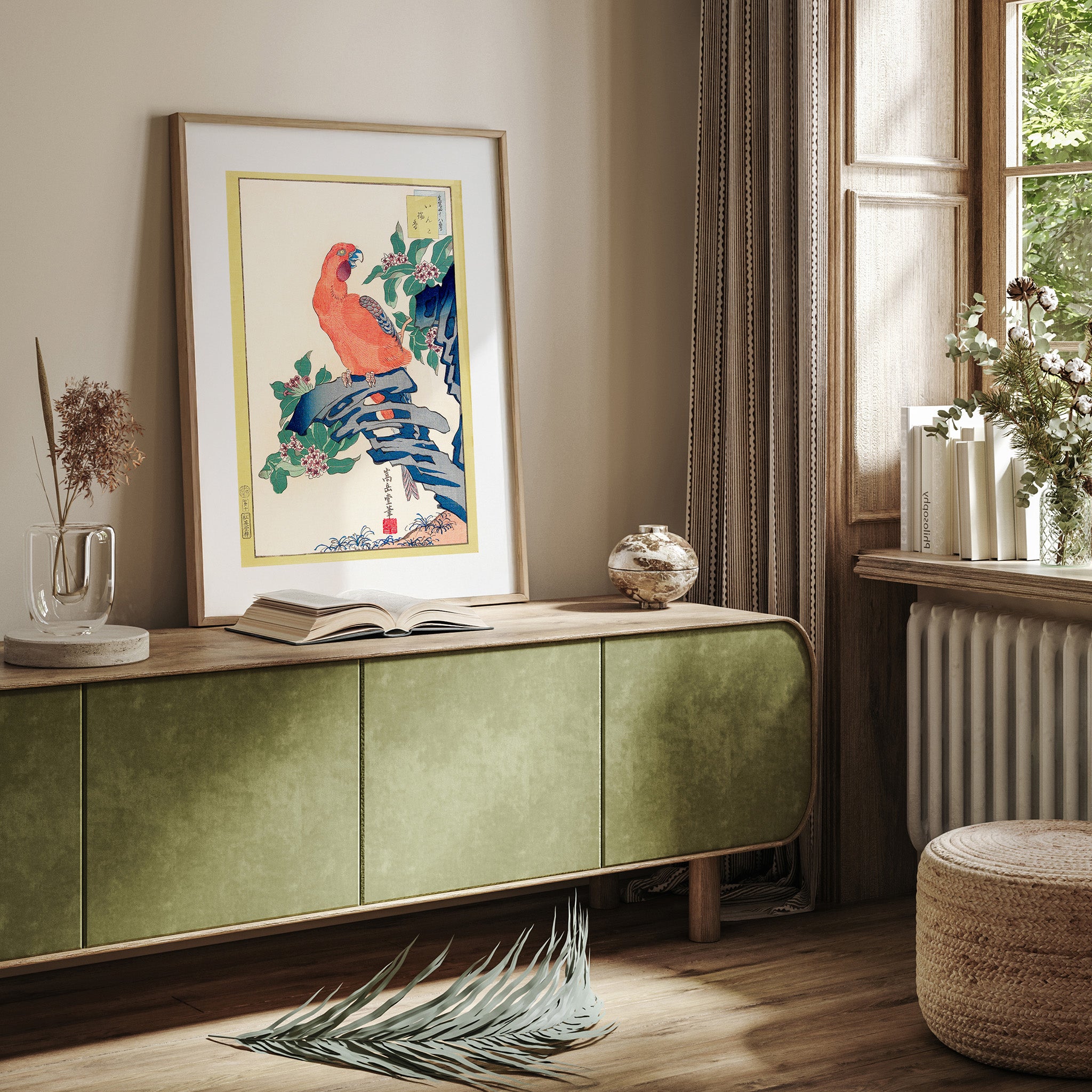 Design Concept No. 23 for Nakayama Sūgakudō: Pink Parrot on Rock Japanese Wall Art