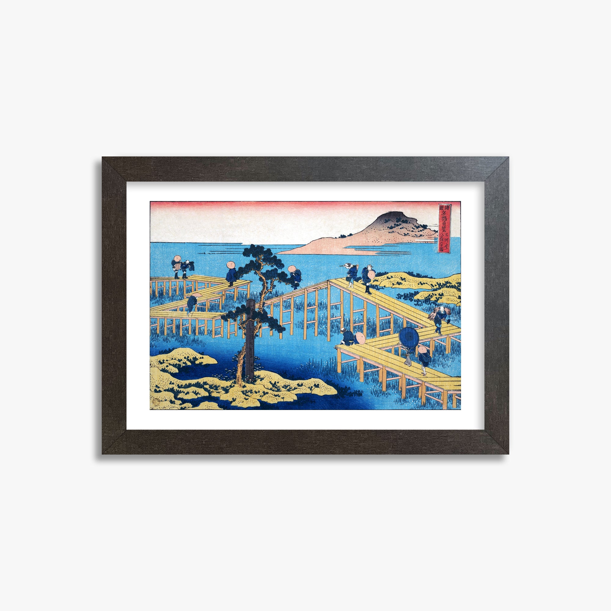 Katsushika Hokusai: Ancient View of Yatsuhashi in Mikawa Province, 21x30cm Framed Art Reproduction With Espresso Frame