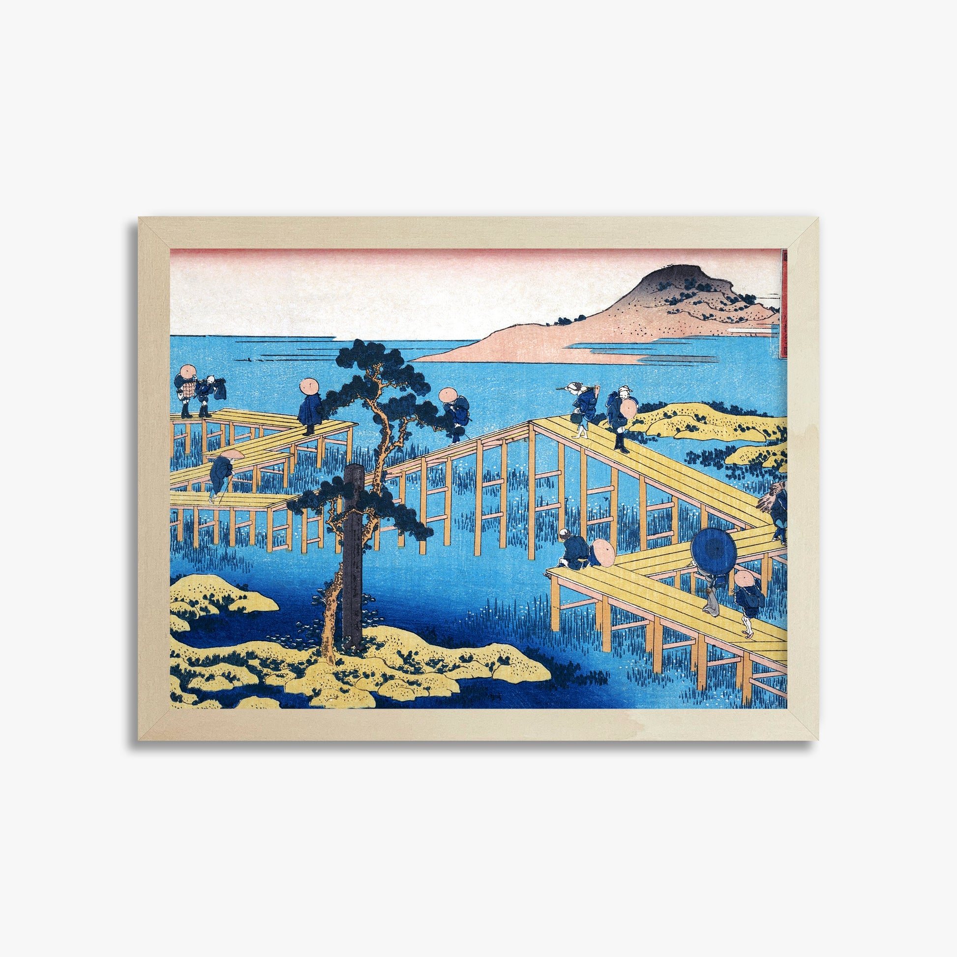 Katsushika Hokusai: Ancient View of Yatsuhashi in Mikawa Province, 30x40cm Framed Art Reproduction With Lime Wood Frame