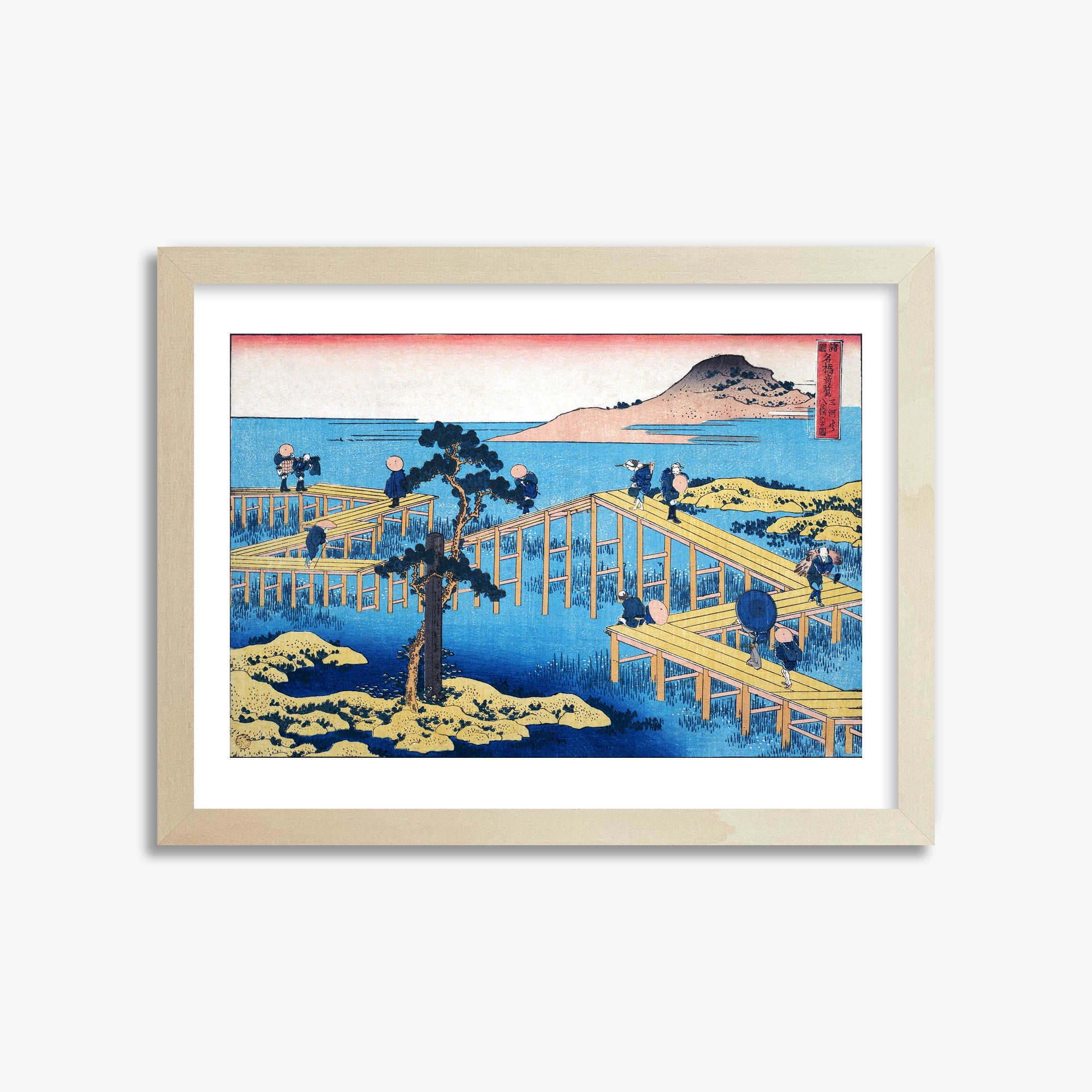 Katsushika Hokusai: Ancient View of Yatsuhashi in Mikawa Province, 30x40cm Framed Art Reproduction With Lime Wood Frame