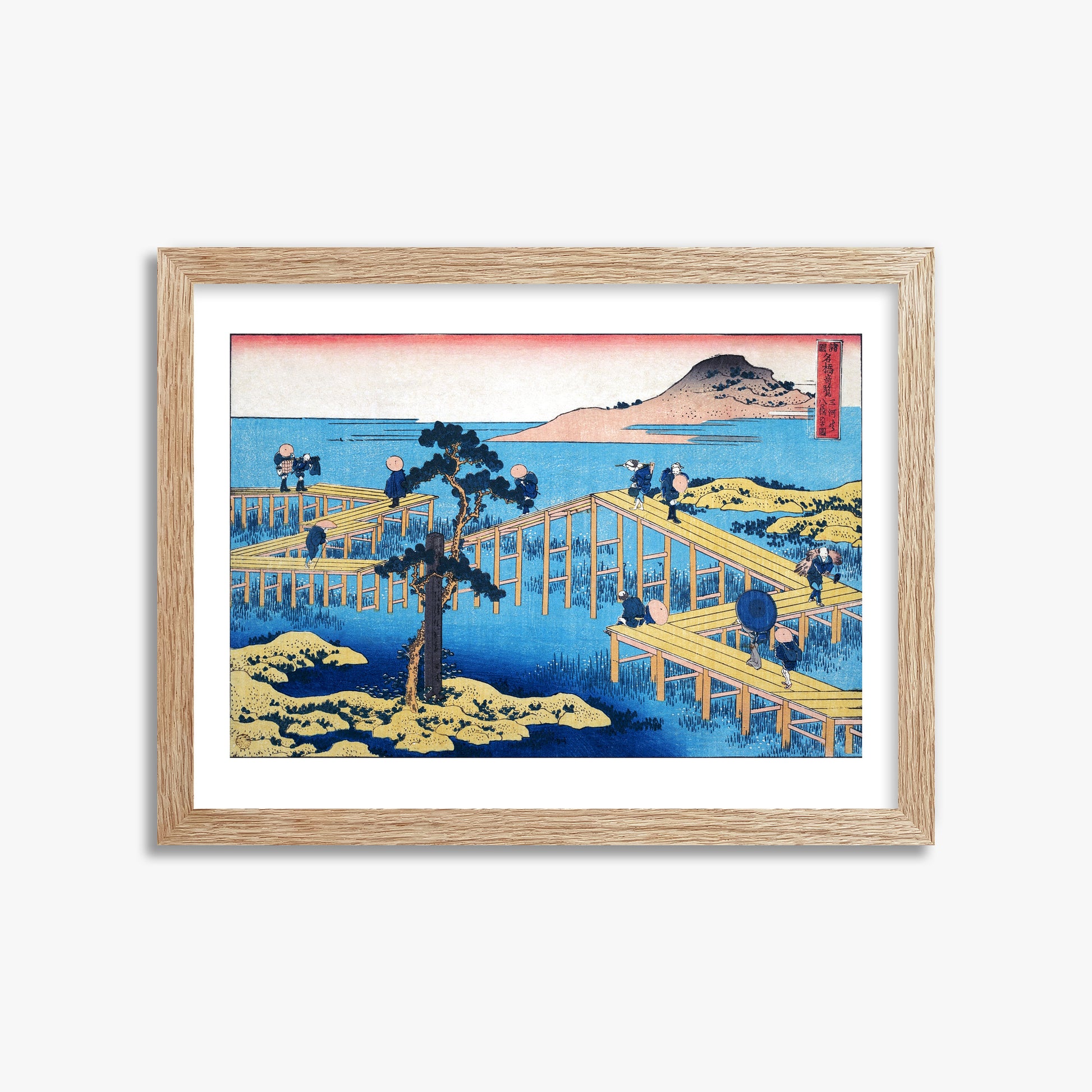 Katsushika Hokusai: Ancient View of Yatsuhashi in Mikawa Province, 30x40cm Framed Art Reproduction With Raw Oak Frame