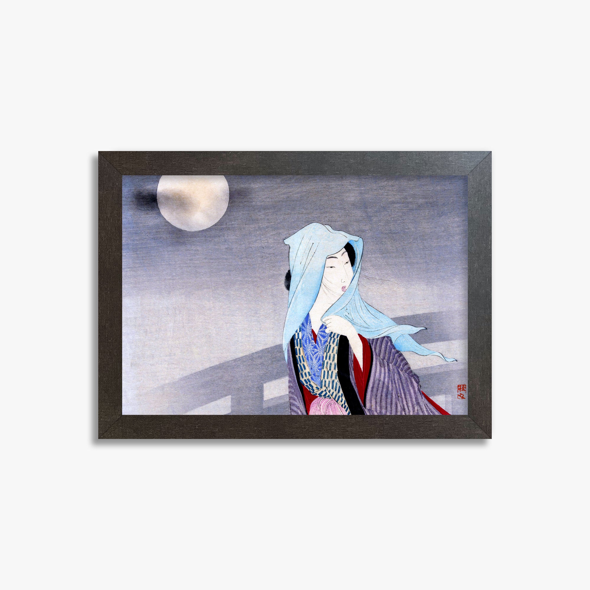 Takeuchi Keishu: Full Moon, 21x30cm Framed Art Reproduction With Espresso Frame