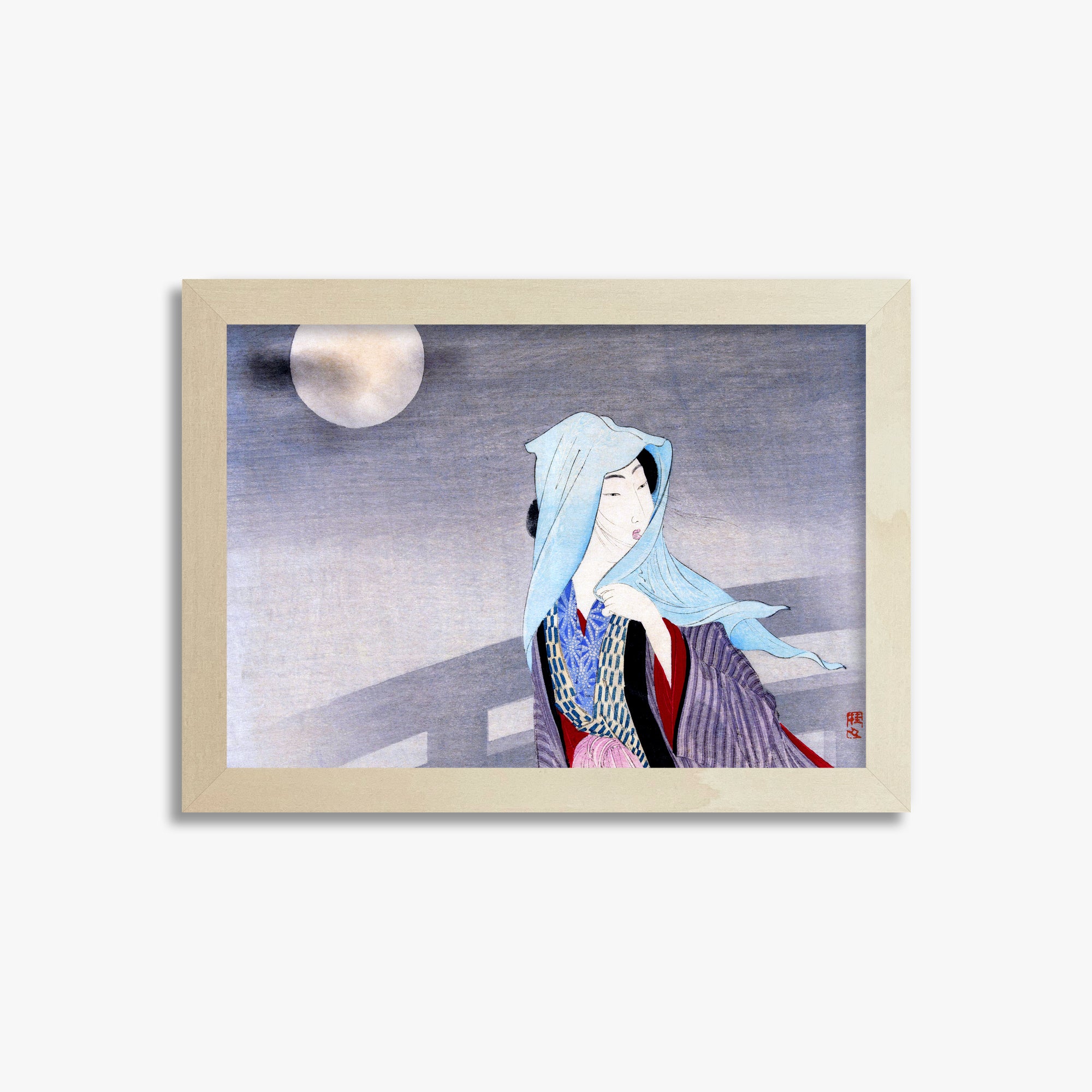 Takeuchi Keishu: Full Moon, 21x30cm Framed Art Reproduction With Lime Wood Frame