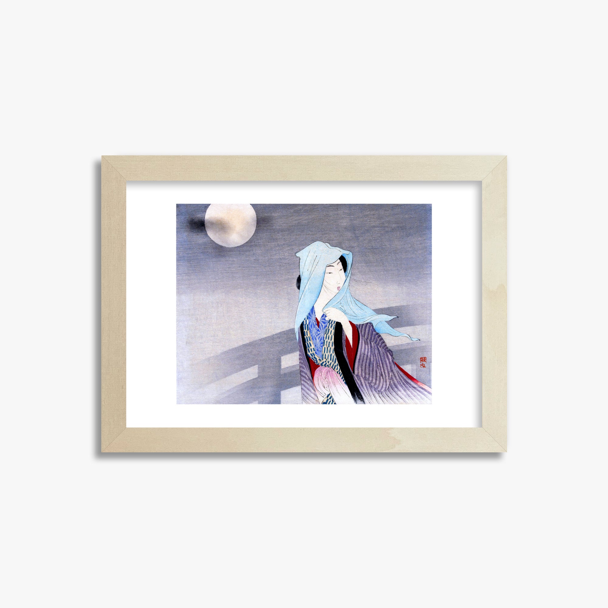 Takeuchi Keishu: Full Moon, 21x30cm Framed Art Reproduction With Lime Wood Frame